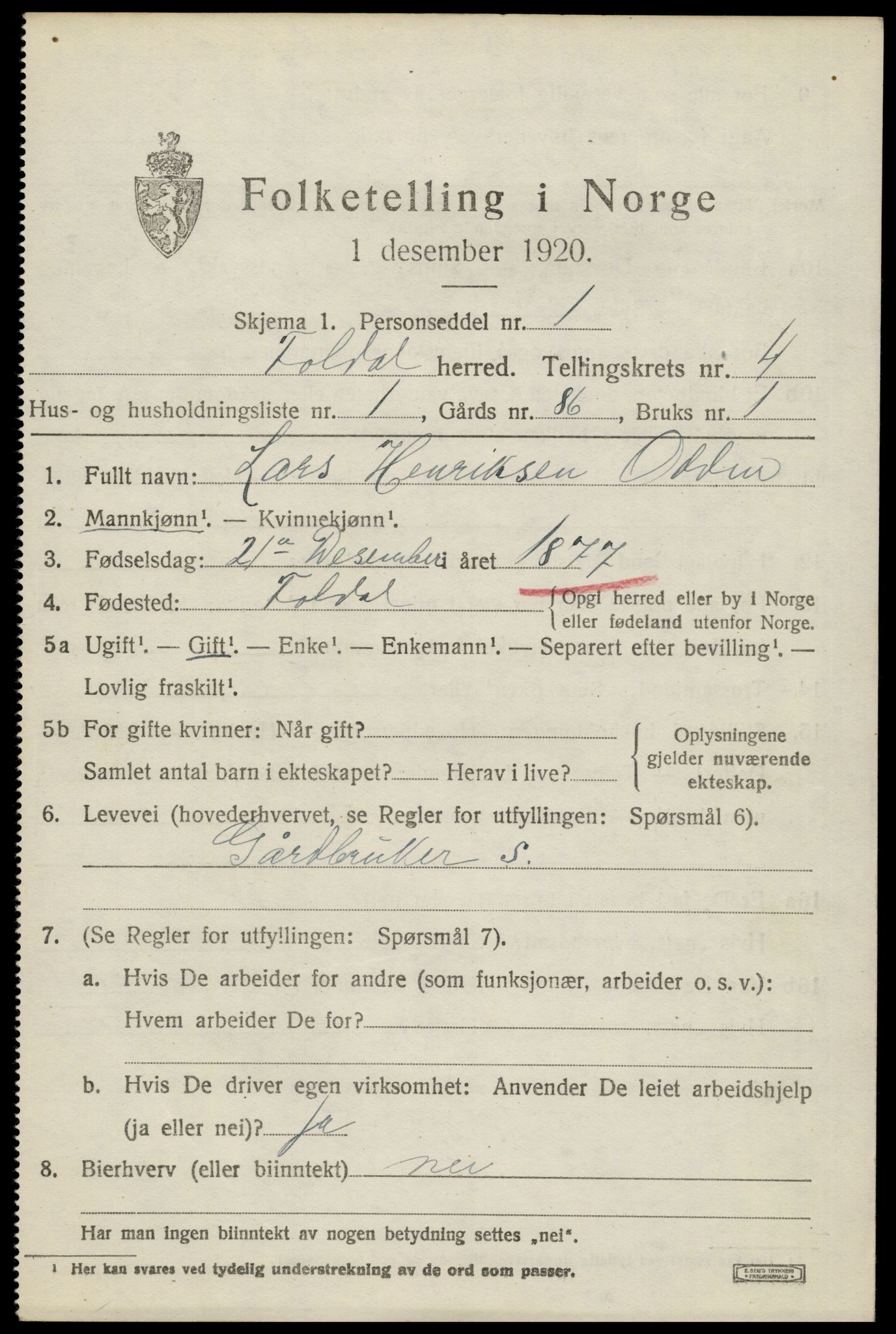 SAH, Folketelling 1920 for 0439 Folldal herred, 1920, s. 2077