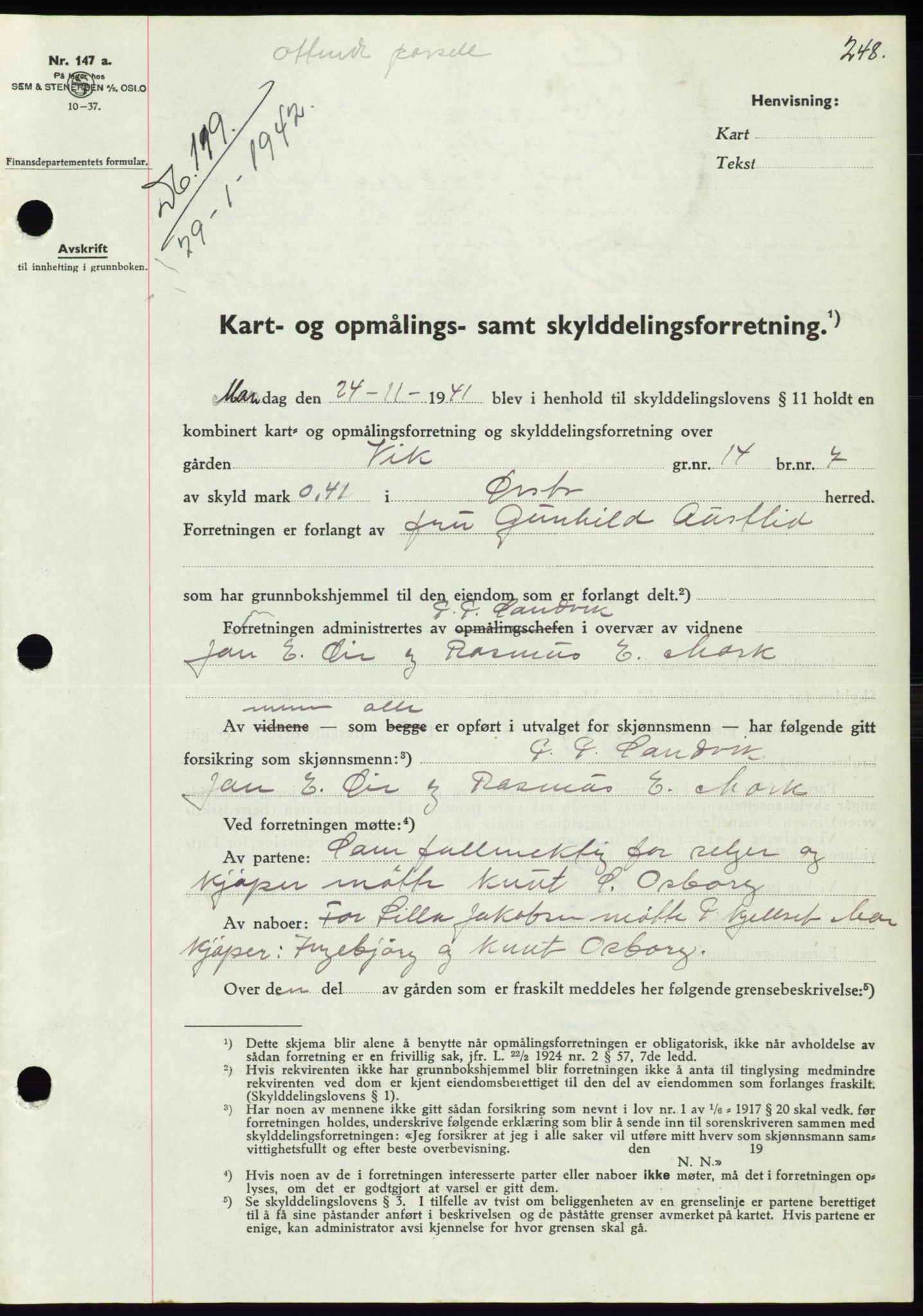 Søre Sunnmøre sorenskriveri, SAT/A-4122/1/2/2C/L0073: Pantebok nr. 67, 1941-1942, Dagboknr: 119/1942