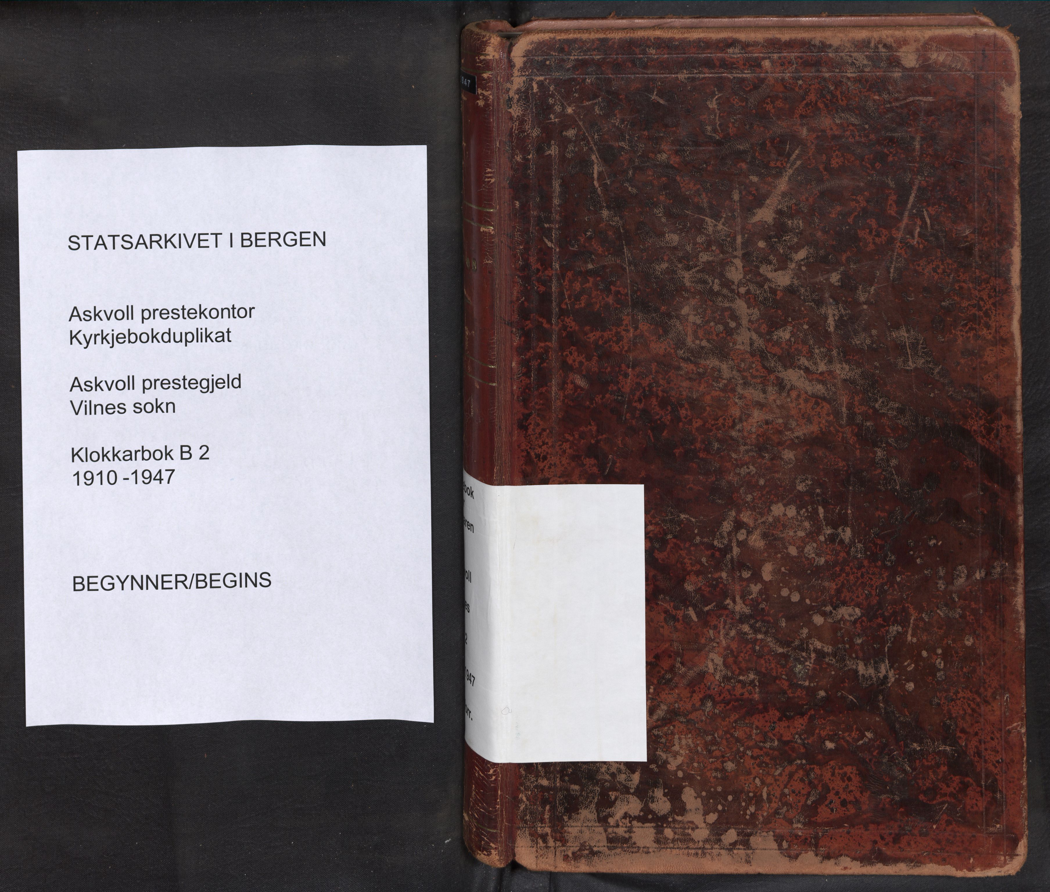 Askvoll sokneprestembete, AV/SAB-A-79501/H/Hab/Habb/L0002: Klokkerbok nr. B 2, 1910-1947