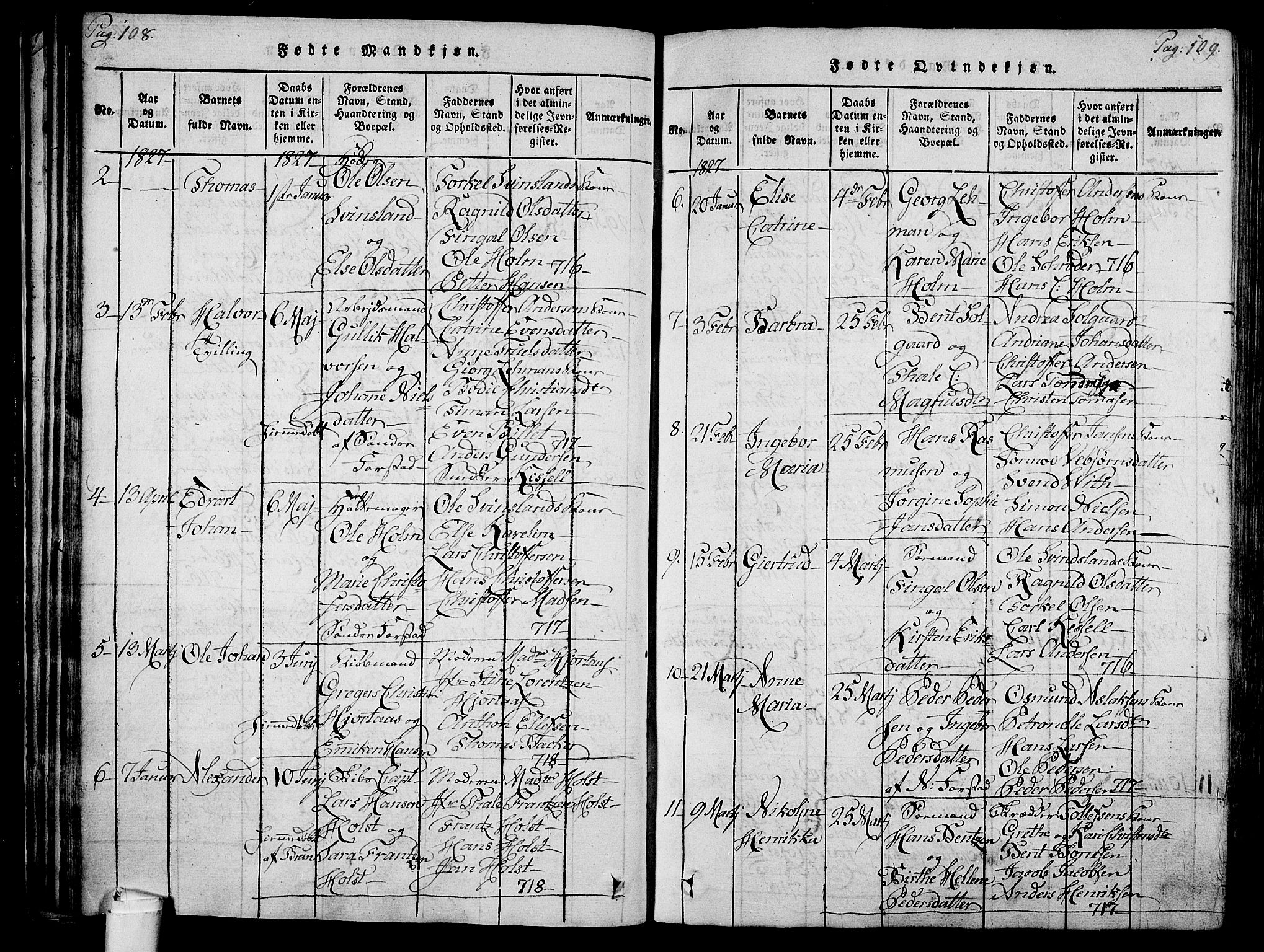 Holmestrand kirkebøker, SAKO/A-346/F/Fa/L0001: Ministerialbok nr. 1, 1814-1840, s. 108-109