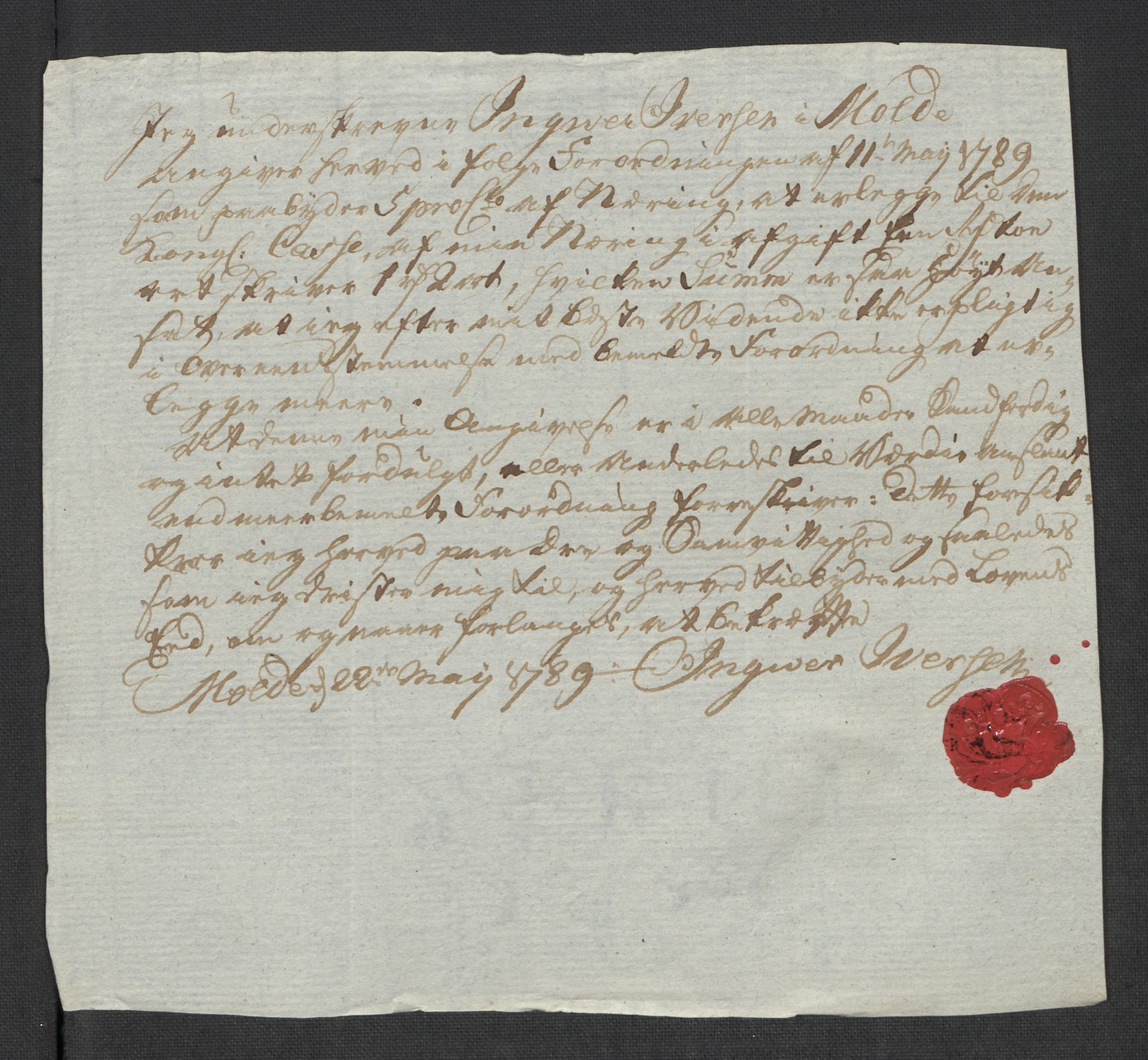 Rentekammeret inntil 1814, Reviderte regnskaper, Mindre regnskaper, RA/EA-4068/Rf/Rfe/L0024: Modum Blåfarvevverk, Molde, Moss, 1789, s. 143