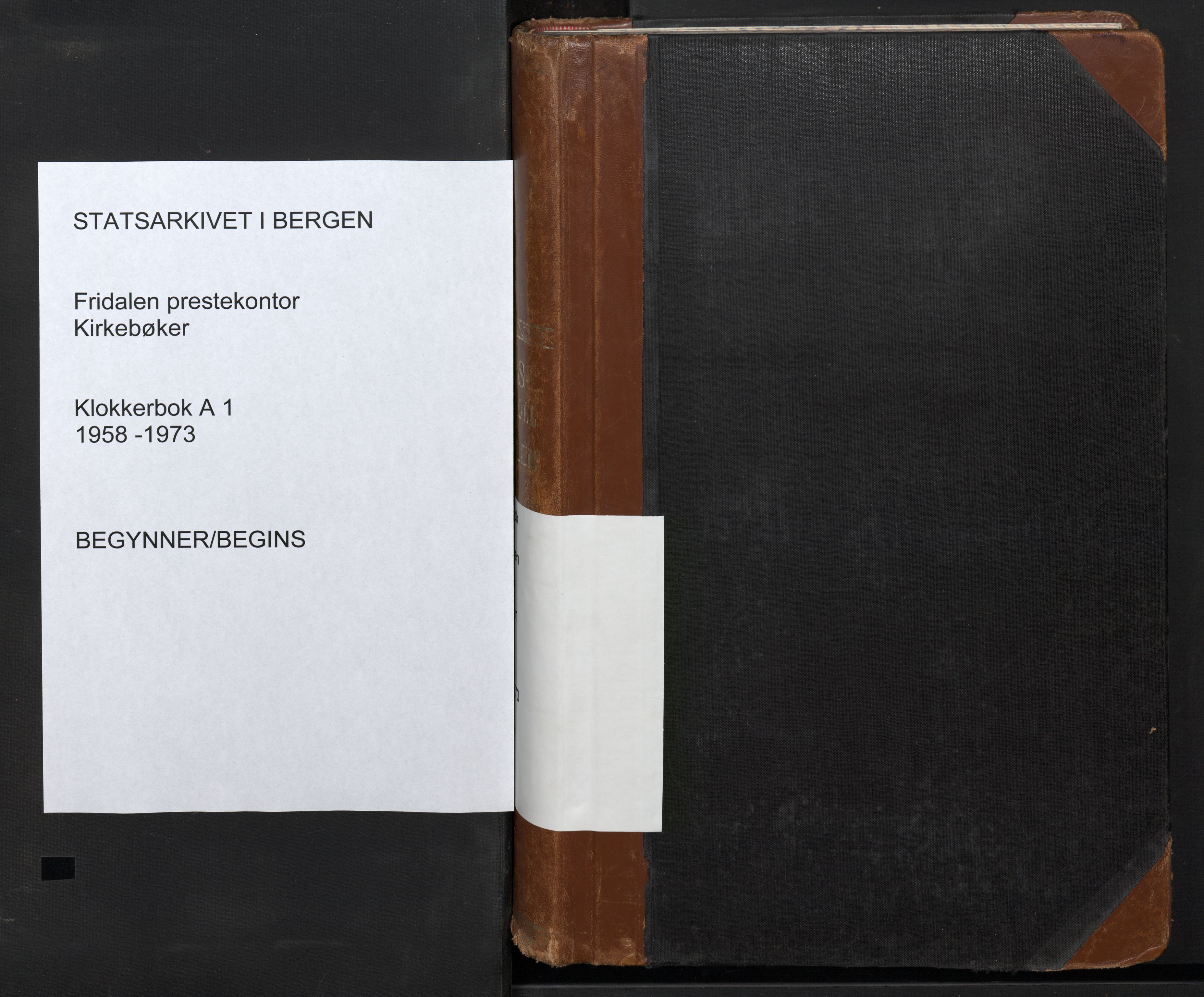 Fridalen sokneprestembete, SAB/A-99933: Klokkerbok nr. A 1, 1958-1973