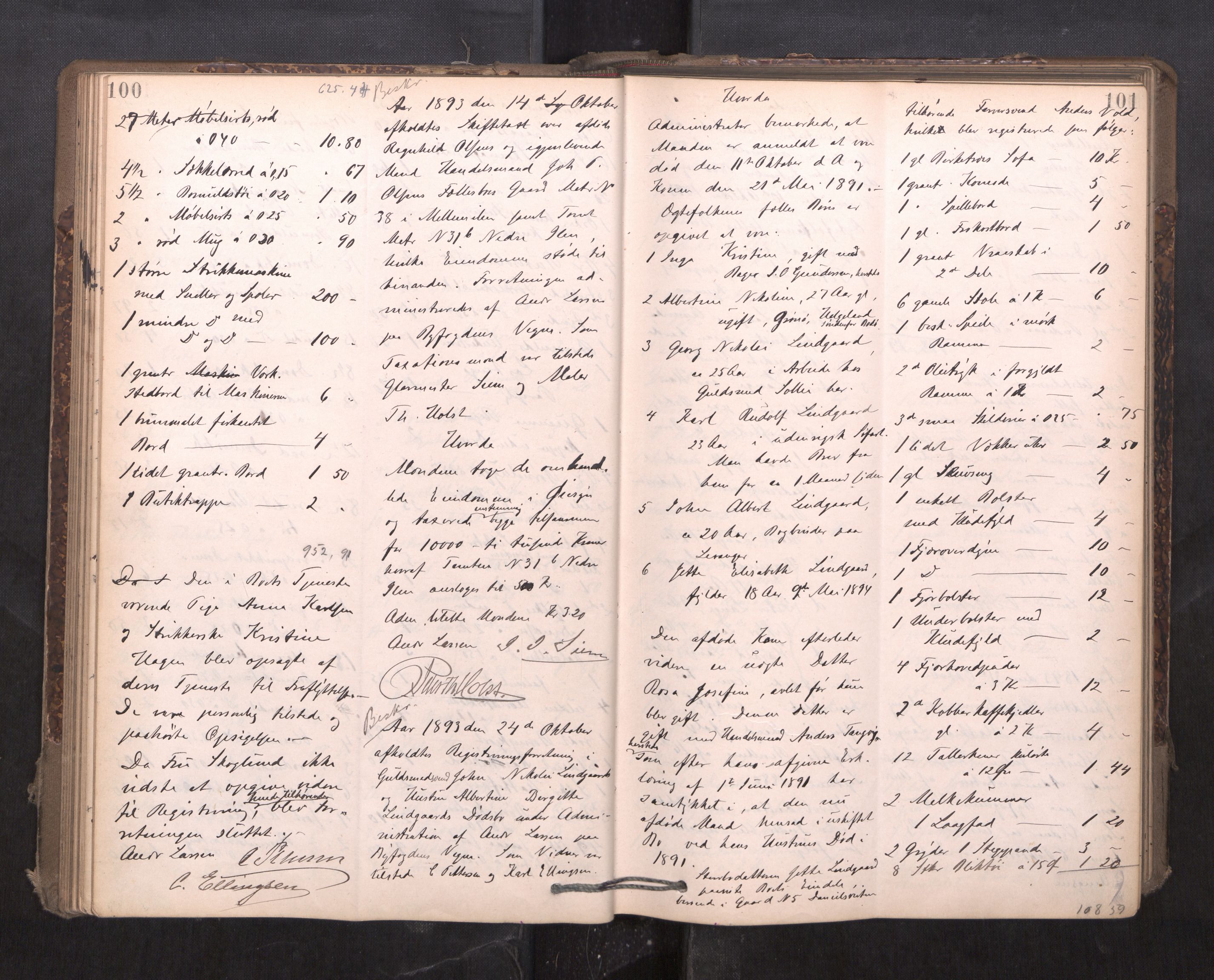 Trondheim byfogd, AV/SAT-A-0003/1/3/3C/L0015: Skifteregistreringsprotokoll - 24/2-21/3 (u/ register), 1893-1899, s. 100-101
