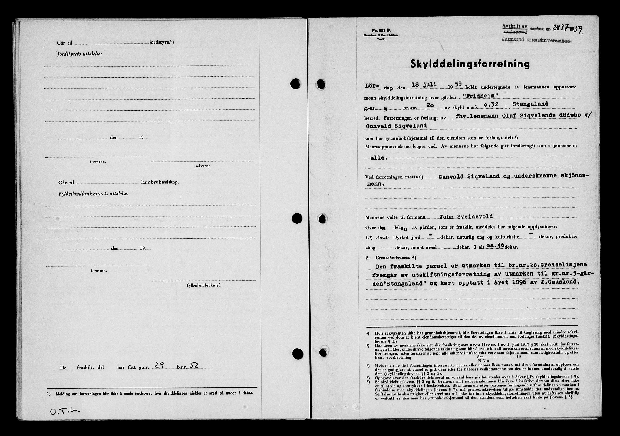 Karmsund sorenskriveri, SAST/A-100311/01/II/IIB/L0132: Pantebok nr. 112A, 1959-1959, Dagboknr: 2837/1959
