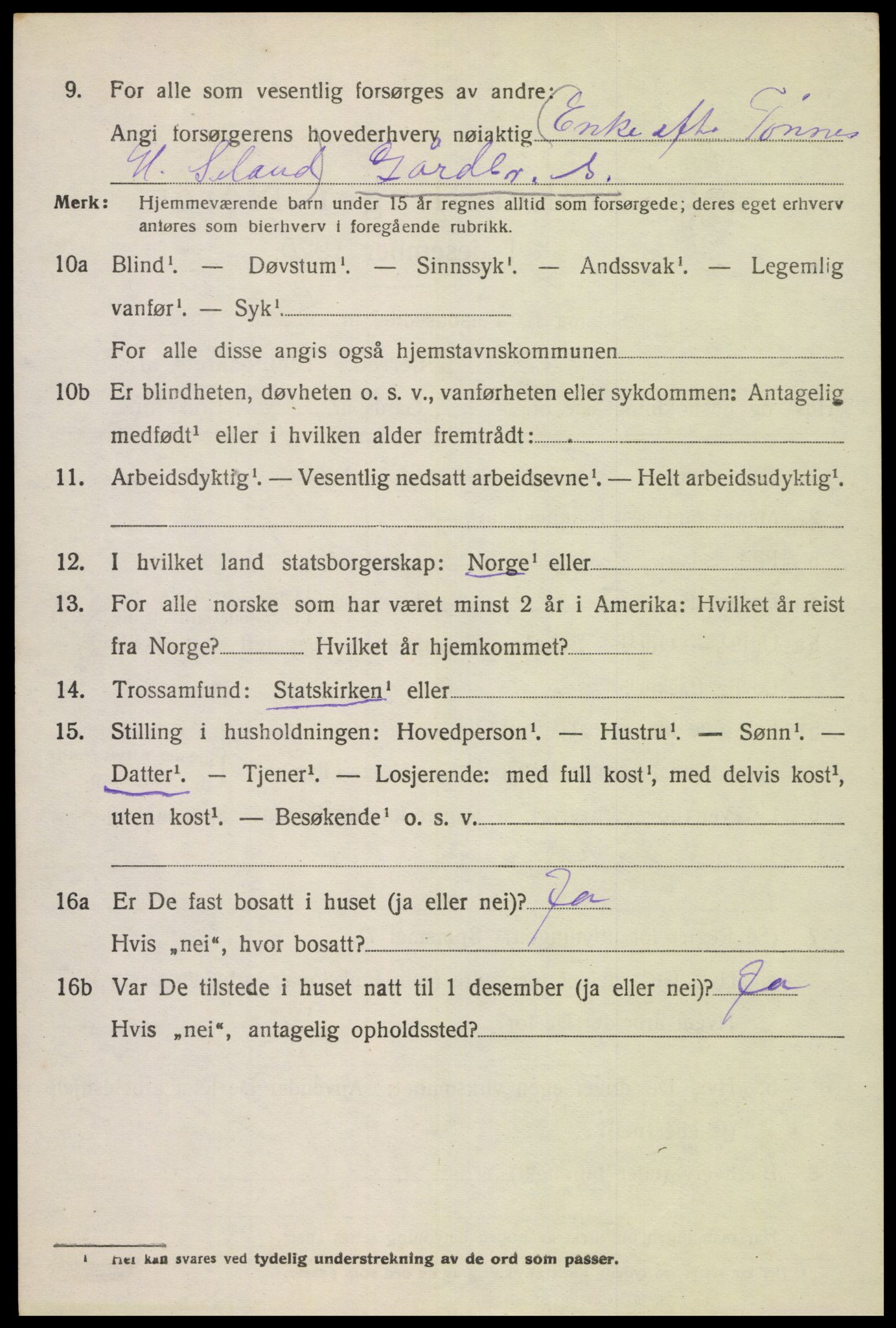 SAK, Folketelling 1920 for 1046 Tonstad herred, 1920, s. 1311