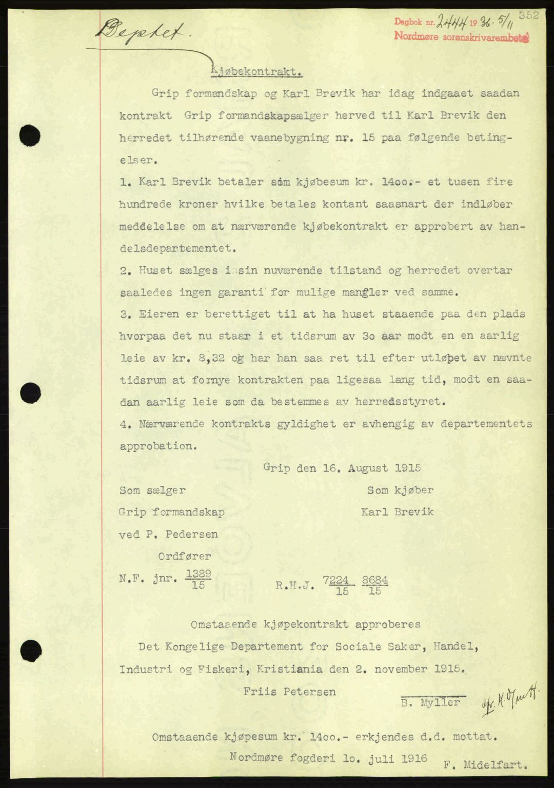 Nordmøre sorenskriveri, SAT/A-4132/1/2/2Ca: Pantebok nr. A80, 1936-1937, Dagboknr: 2444/1936