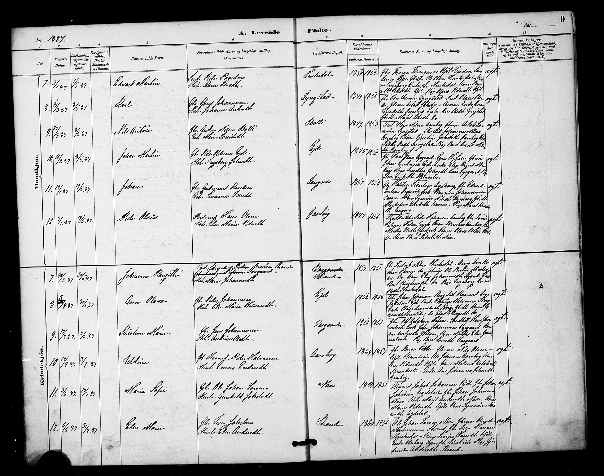 Ministerialprotokoller, klokkerbøker og fødselsregistre - Møre og Romsdal, AV/SAT-A-1454/571/L0836: Ministerialbok nr. 571A01, 1884-1899, s. 9