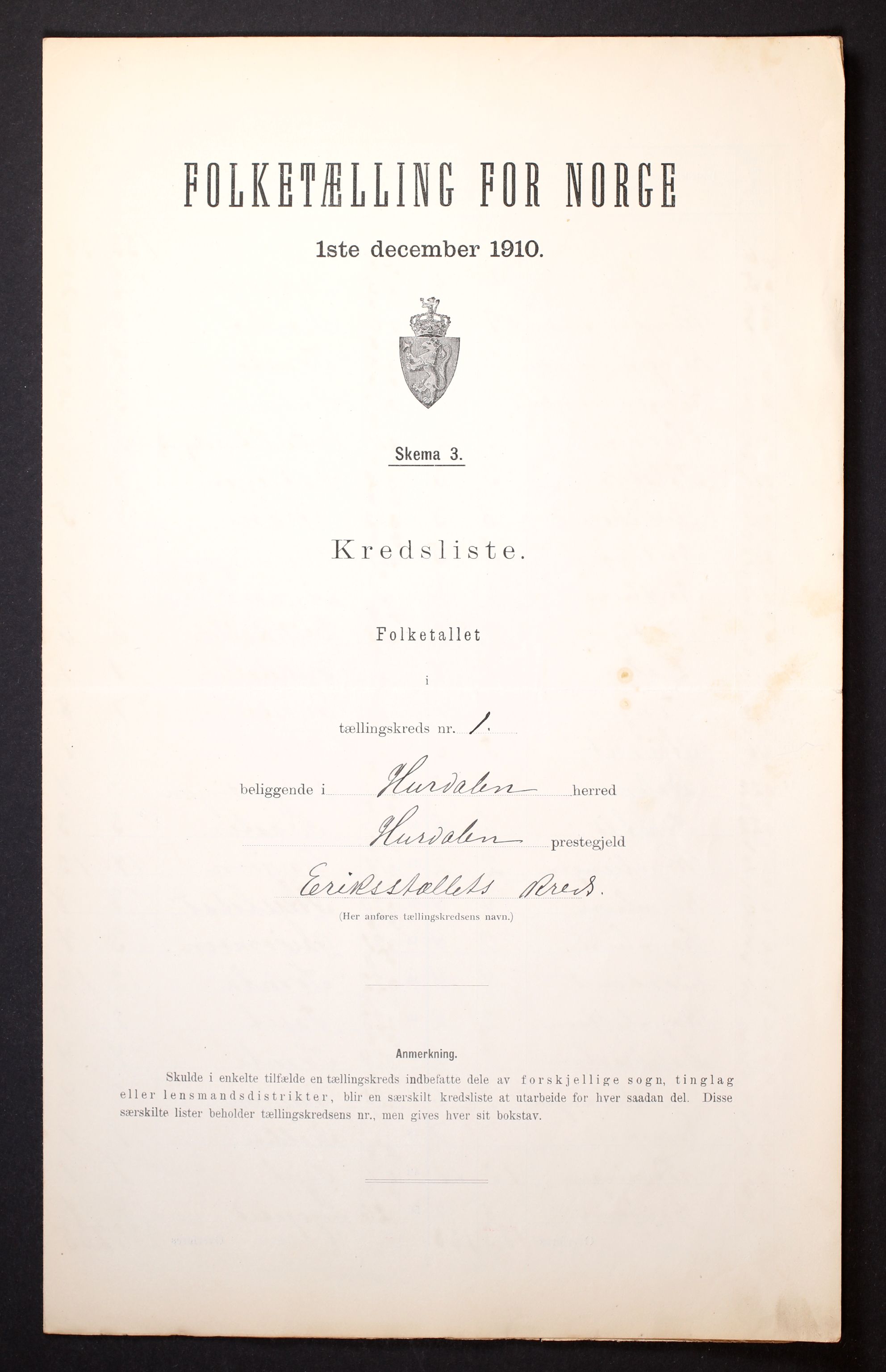 RA, Folketelling 1910 for 0239 Hurdal herred, 1910, s. 4