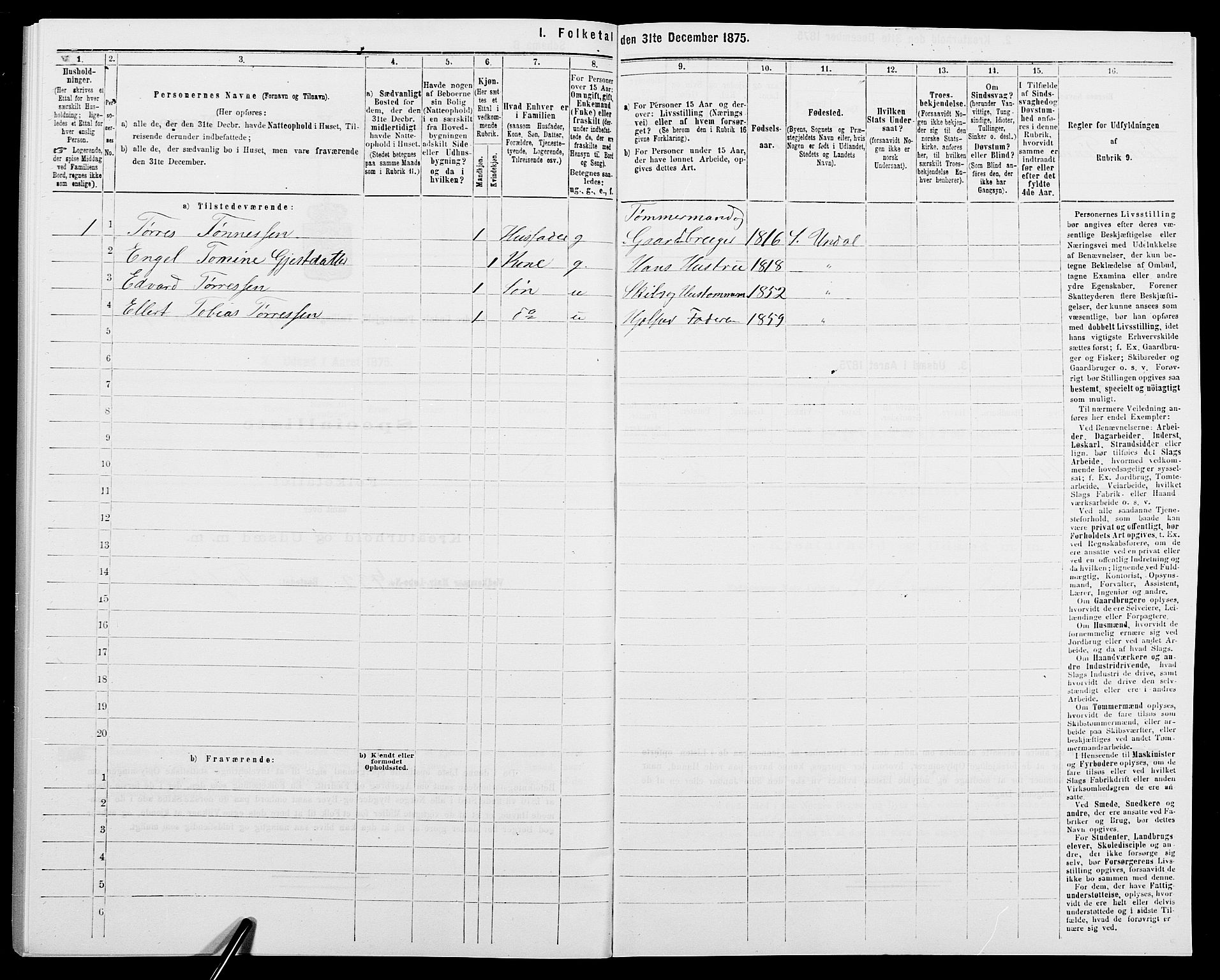 SAK, Folketelling 1875 for 1029P Sør-Audnedal prestegjeld, 1875, s. 608