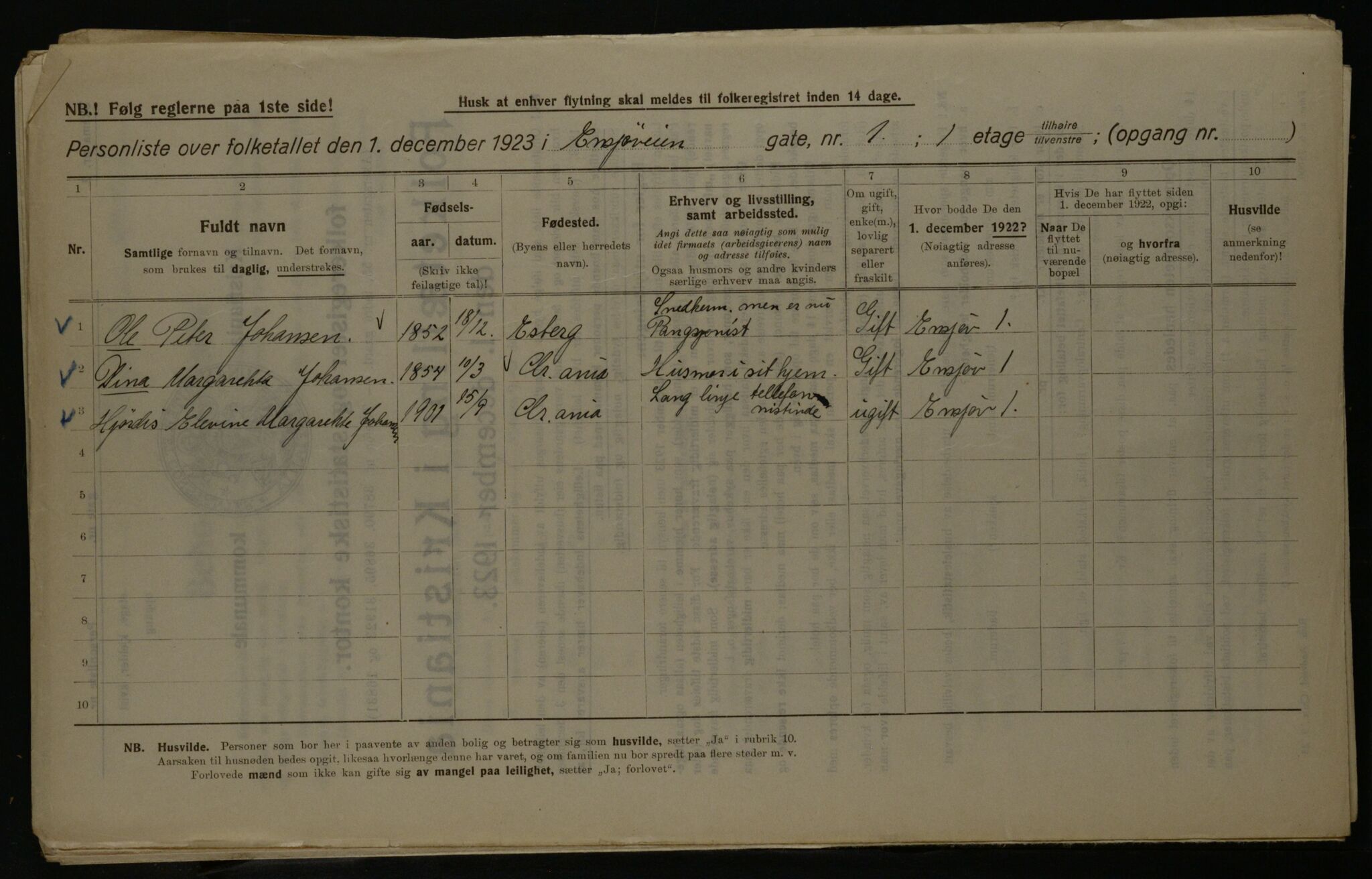 OBA, Kommunal folketelling 1.12.1923 for Kristiania, 1923, s. 24465