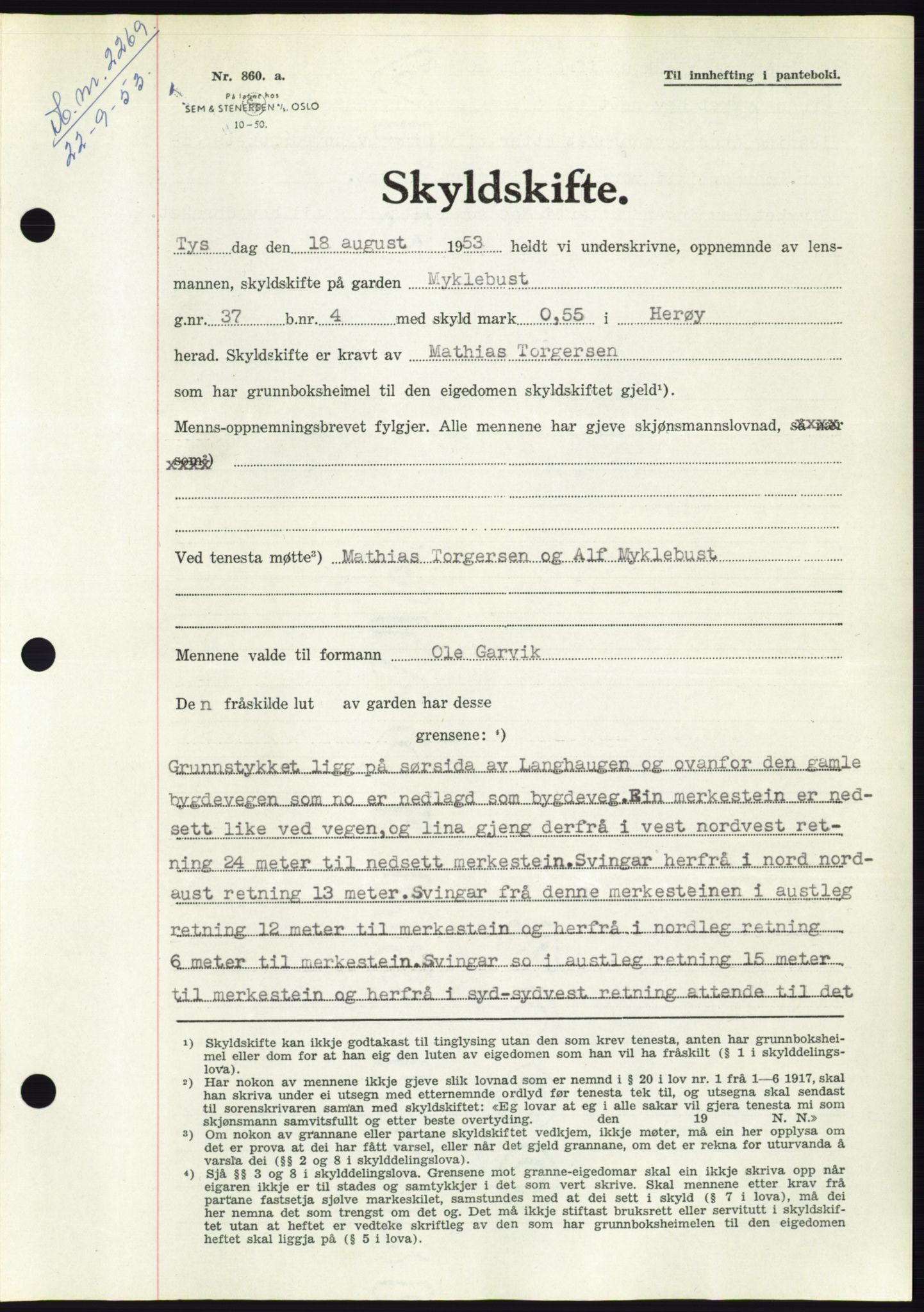 Søre Sunnmøre sorenskriveri, AV/SAT-A-4122/1/2/2C/L0095: Pantebok nr. 21A, 1953-1953, Dagboknr: 2269/1953