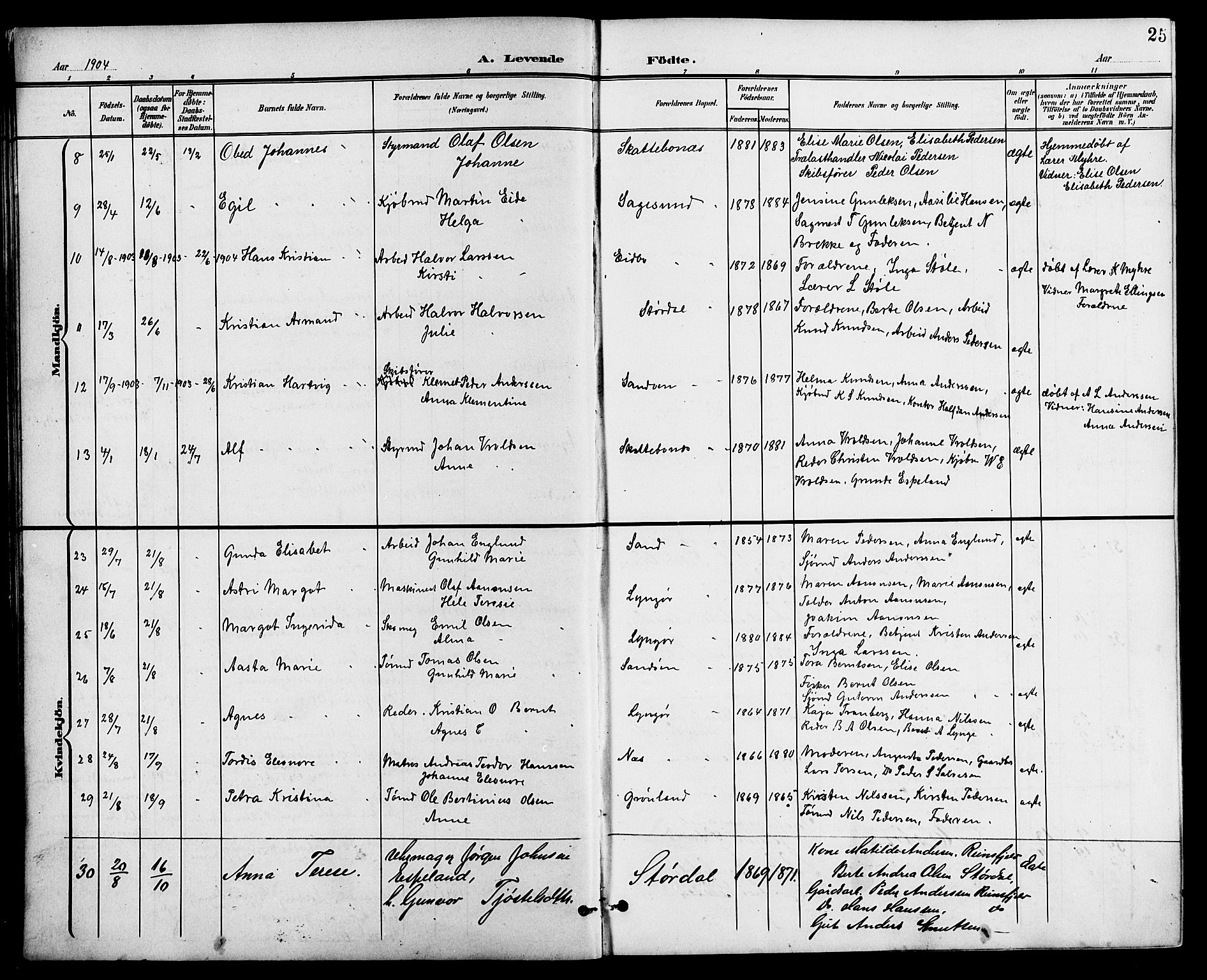 Dypvåg sokneprestkontor, AV/SAK-1111-0007/F/Fb/Fba/L0014: Klokkerbok nr. B 14, 1901-1922, s. 25
