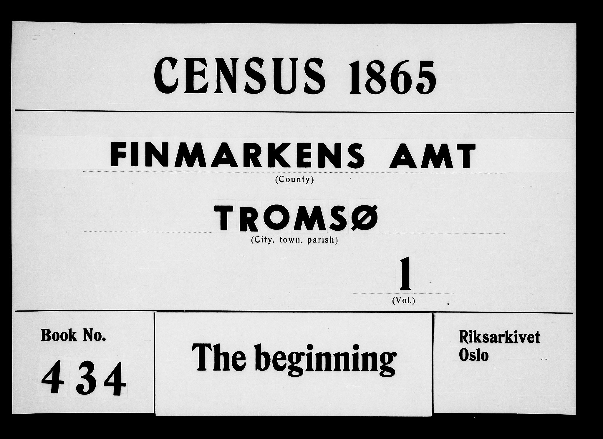 RA, Folketelling 1865 for 1902P Tromsø prestegjeld, 1865, s. 1