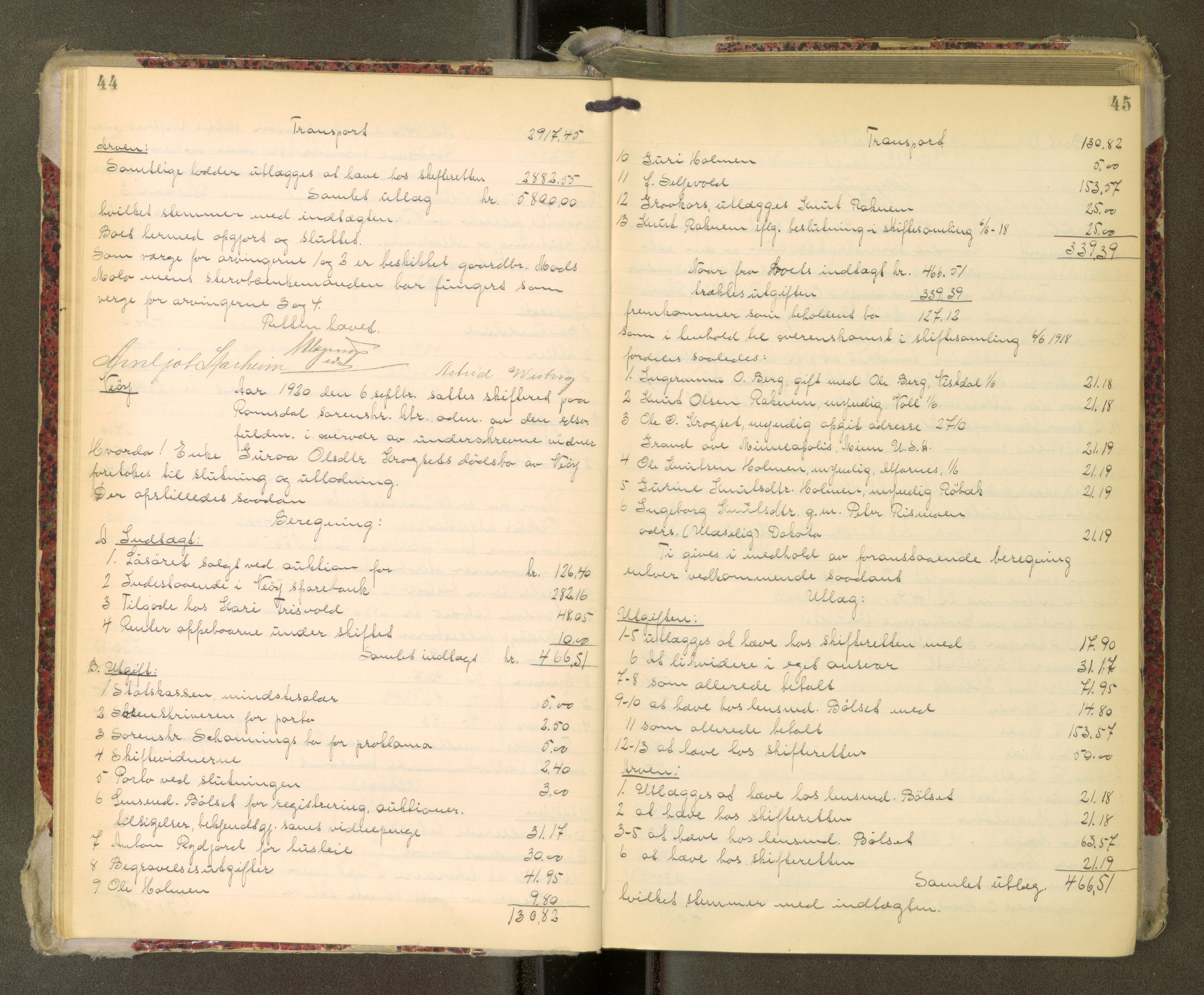 Romsdal sorenskriveri, AV/SAT-A-4149/1/3/3A/L0022: Skifteutlodnings Protokoll, 1920-1924, s. 44-45