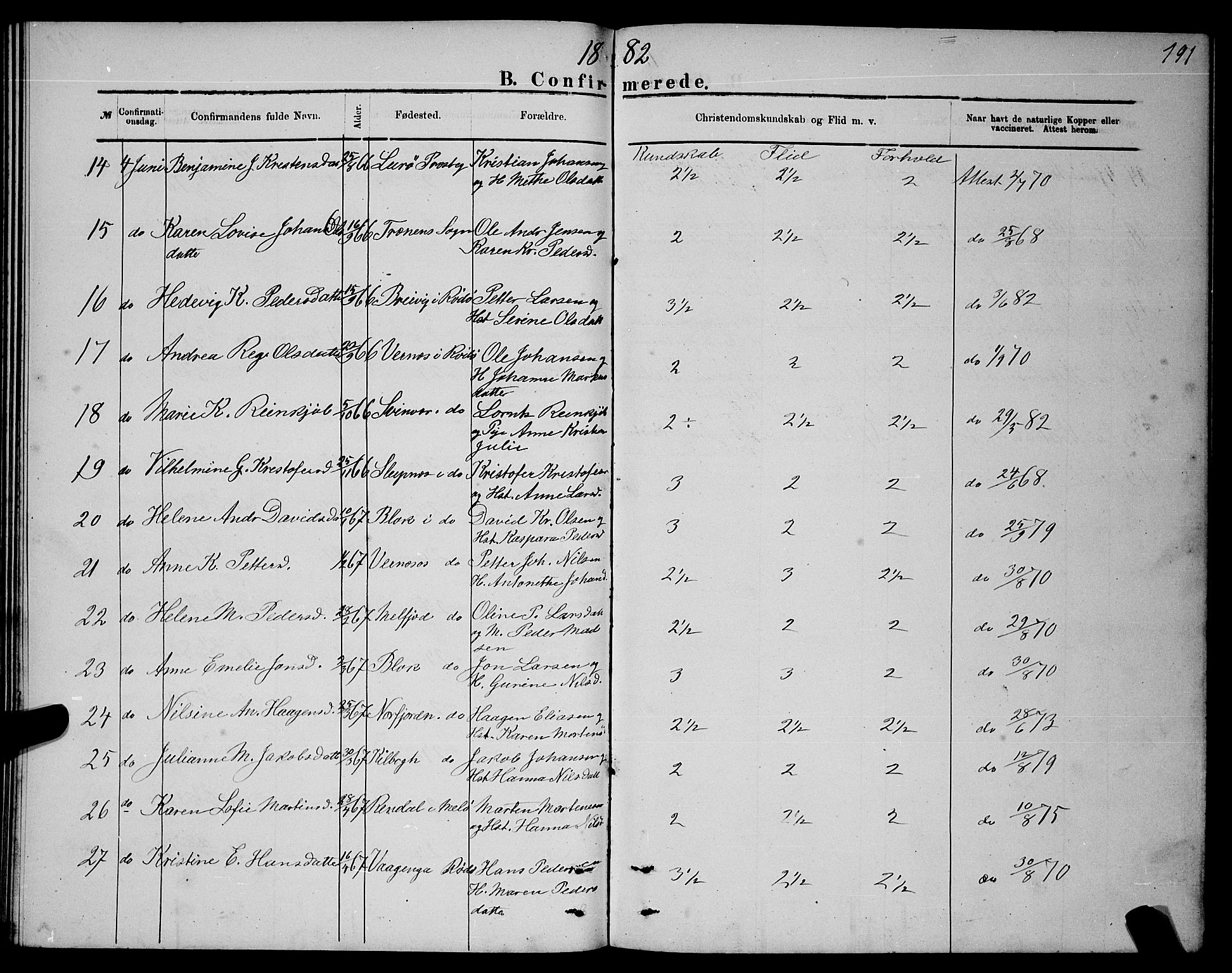 Ministerialprotokoller, klokkerbøker og fødselsregistre - Nordland, AV/SAT-A-1459/841/L0620: Klokkerbok nr. 841C04, 1877-1896, s. 191