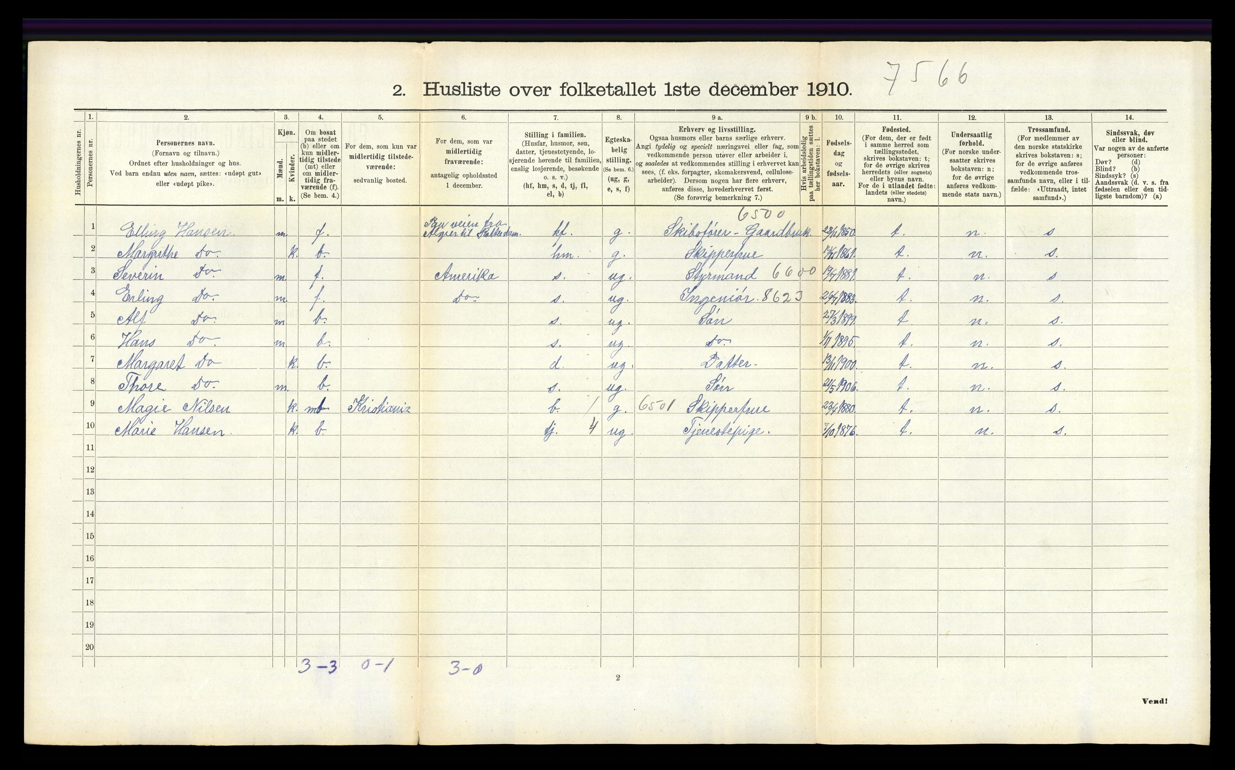 RA, Folketelling 1910 for 0915 Dypvåg herred, 1910, s. 825