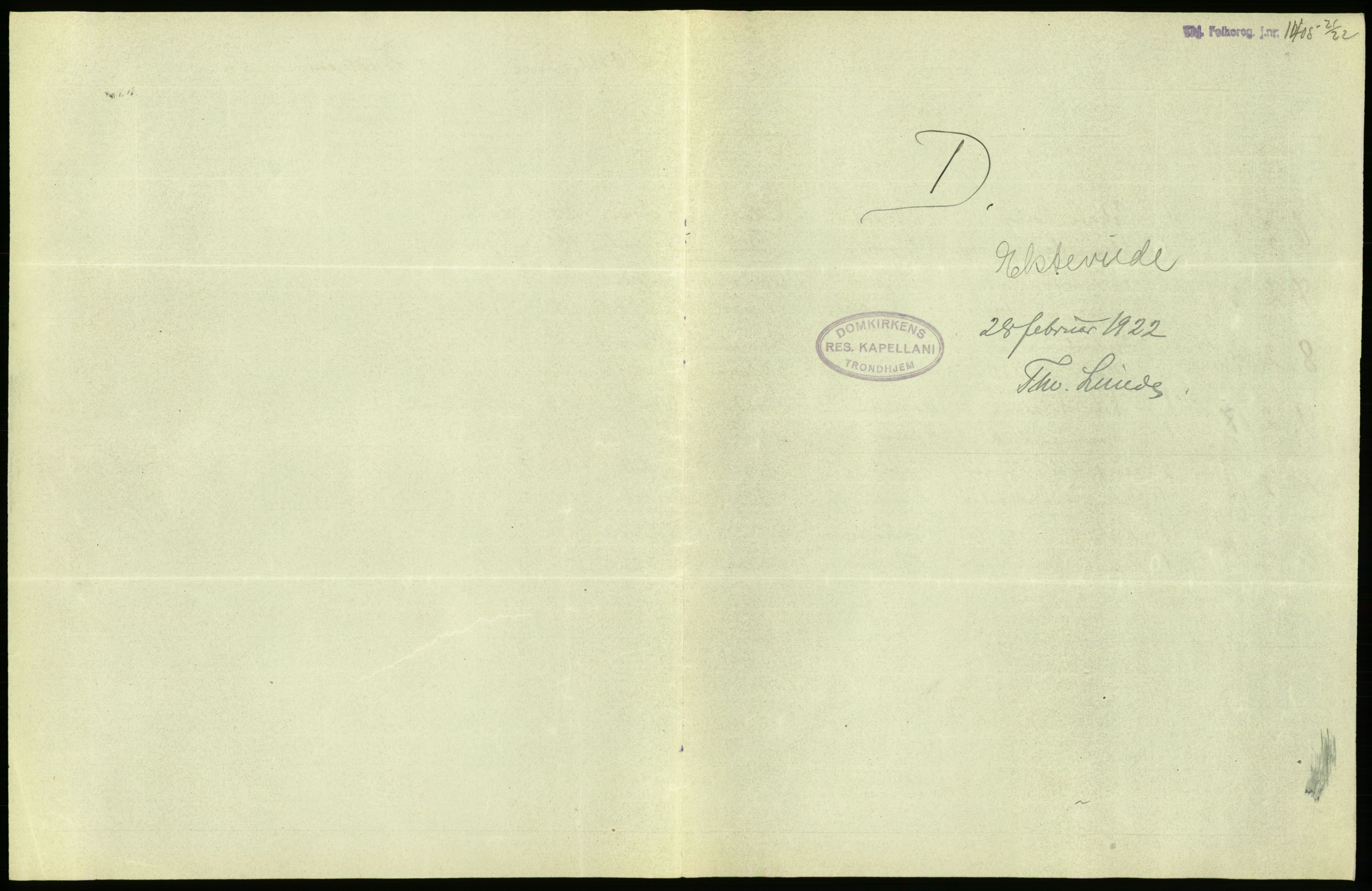 Statistisk sentralbyrå, Sosiodemografiske emner, Befolkning, AV/RA-S-2228/D/Df/Dfc/Dfcb/L0040: Trondheim: Gifte, døde, dødfødte., 1922, s. 53