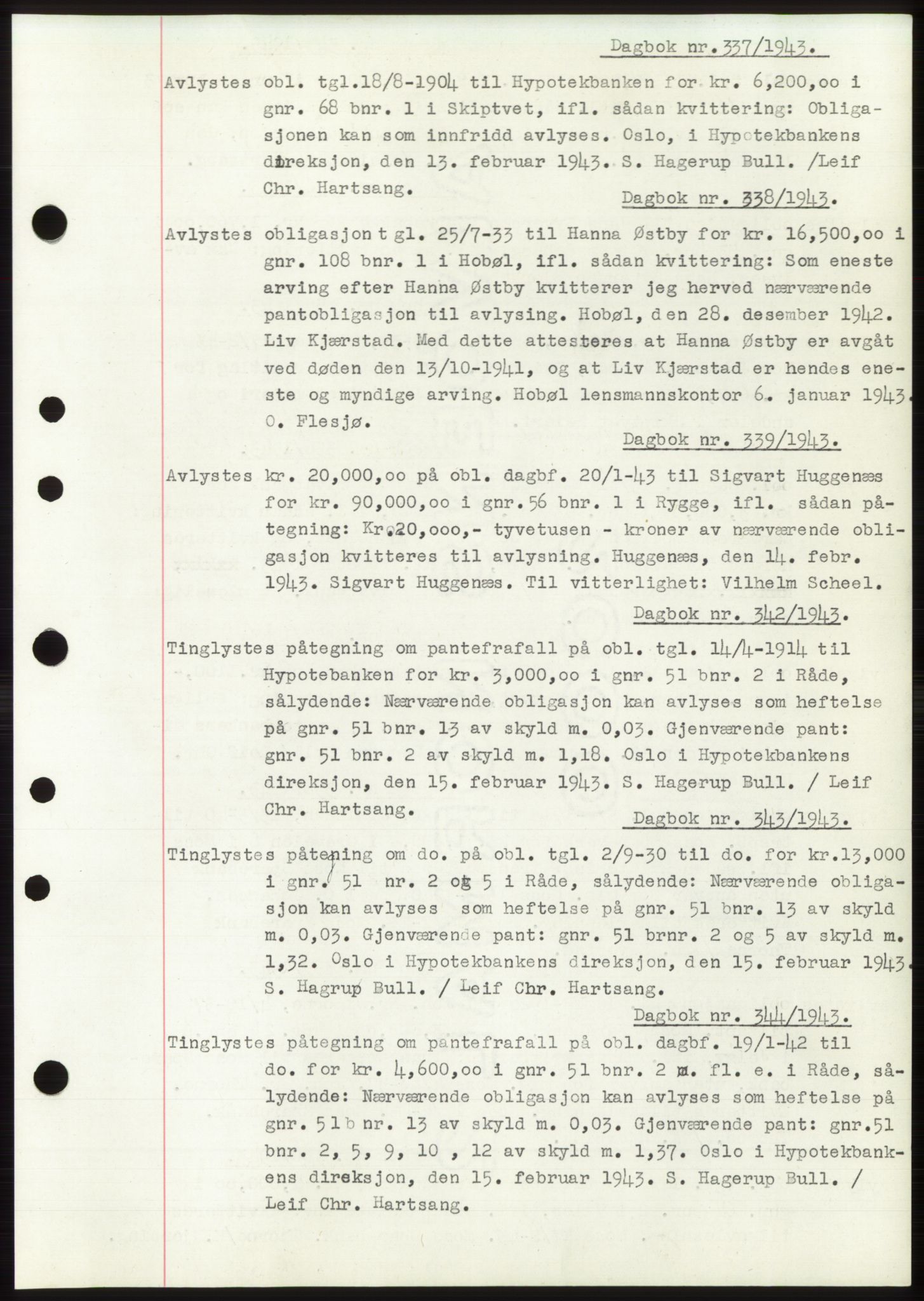 Moss sorenskriveri, SAO/A-10168: Pantebok nr. C10, 1938-1950, Dagboknr: 337/1943