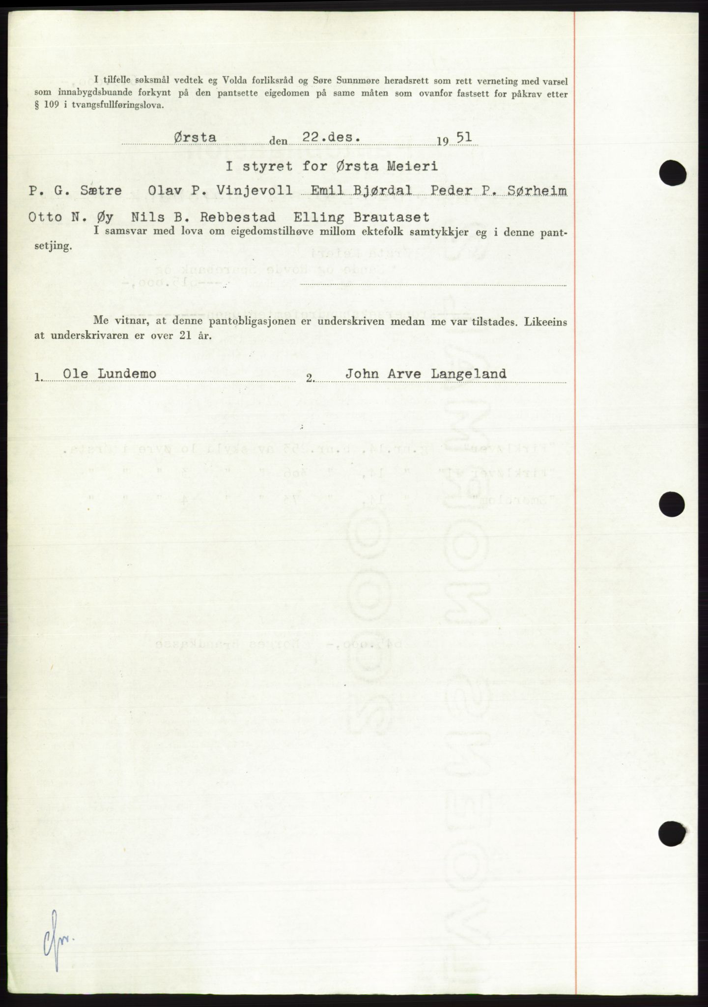 Søre Sunnmøre sorenskriveri, AV/SAT-A-4122/1/2/2C/L0121: Pantebok nr. 9B, 1951-1952, Dagboknr: 2581/1951