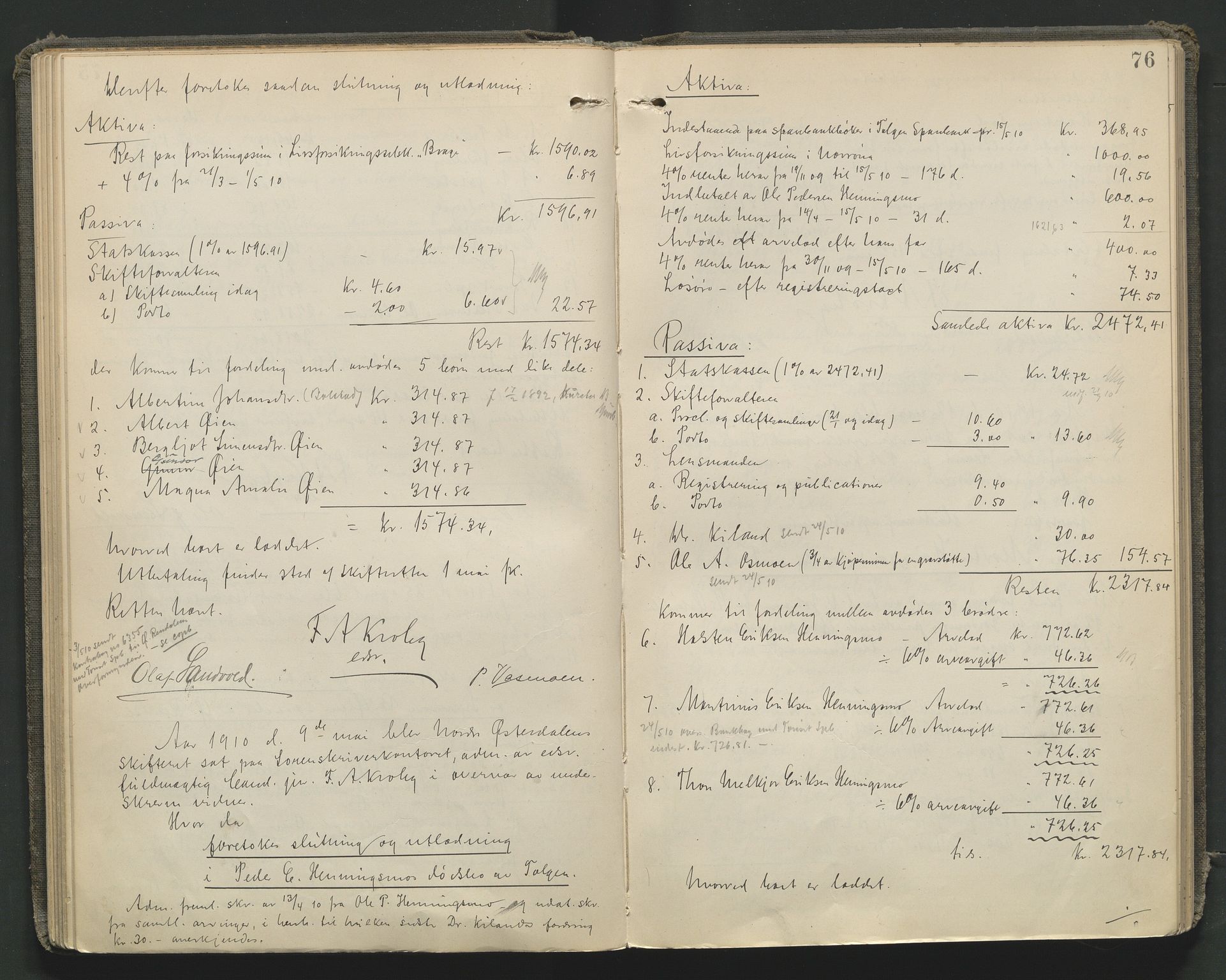 Nord-Østerdal tingrett, SAH/TING-020/J/Jd/L0006: Skifteutlodningsprotokoll, 1907-1920, s. 76