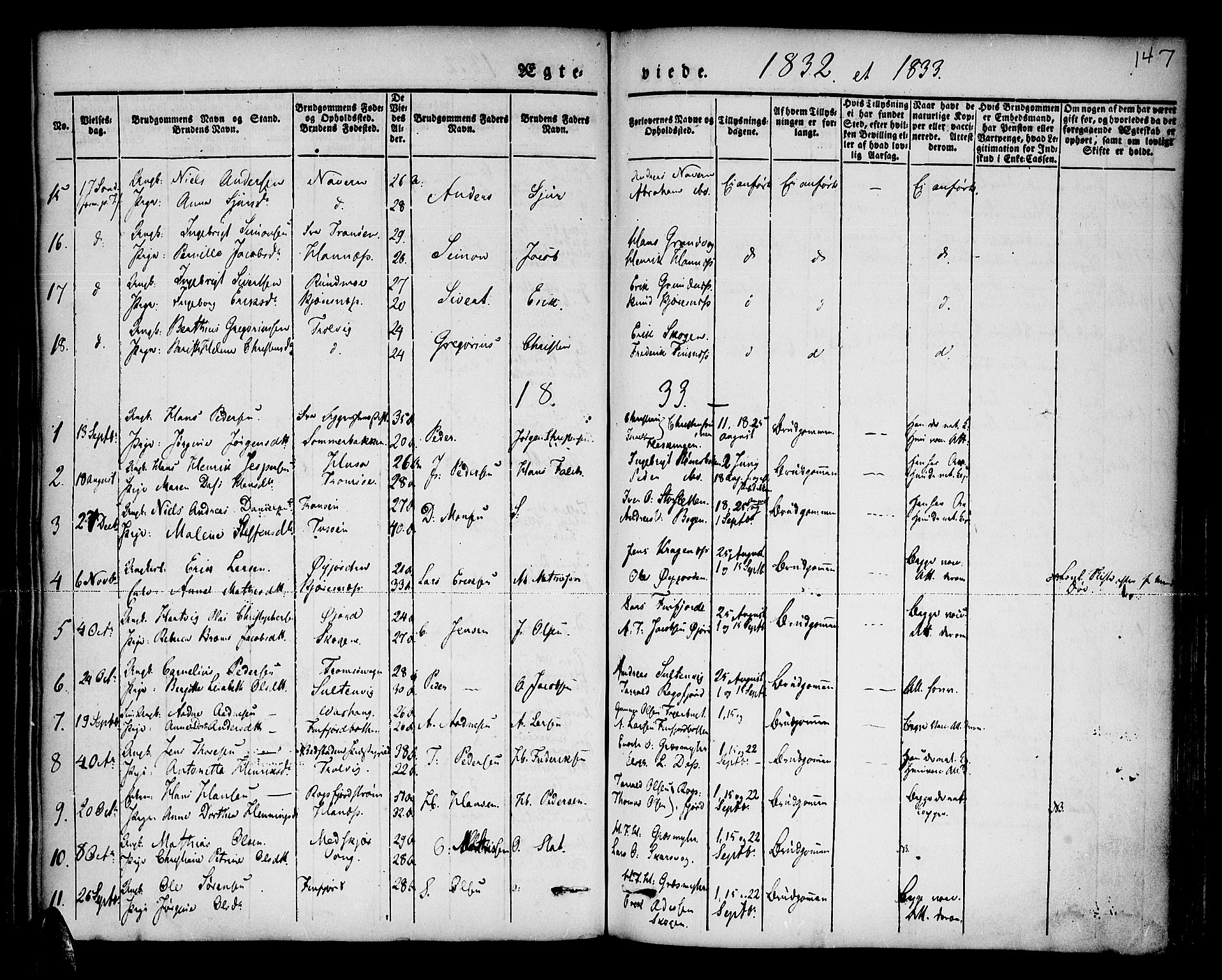 Lenvik sokneprestembete, AV/SATØ-S-1310/H/Ha/Haa/L0004kirke: Ministerialbok nr. 4, 1832-1844, s. 147