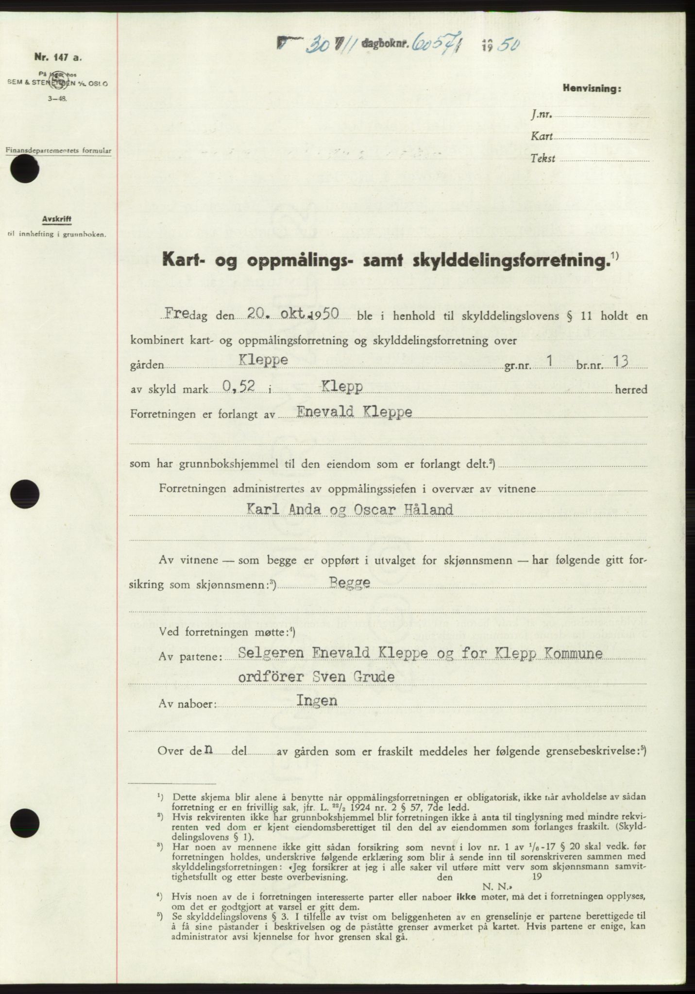Jæren sorenskriveri, SAST/A-100310/03/G/Gba/L0110: Pantebok, 1950-1950, Dagboknr: 6057/1950