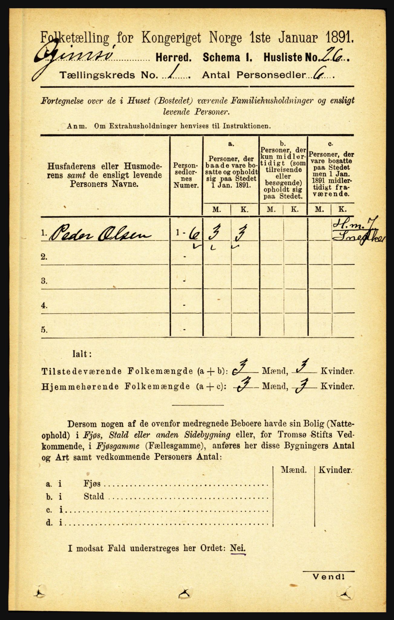 RA, Folketelling 1891 for 1864 Gimsøy herred, 1891, s. 47