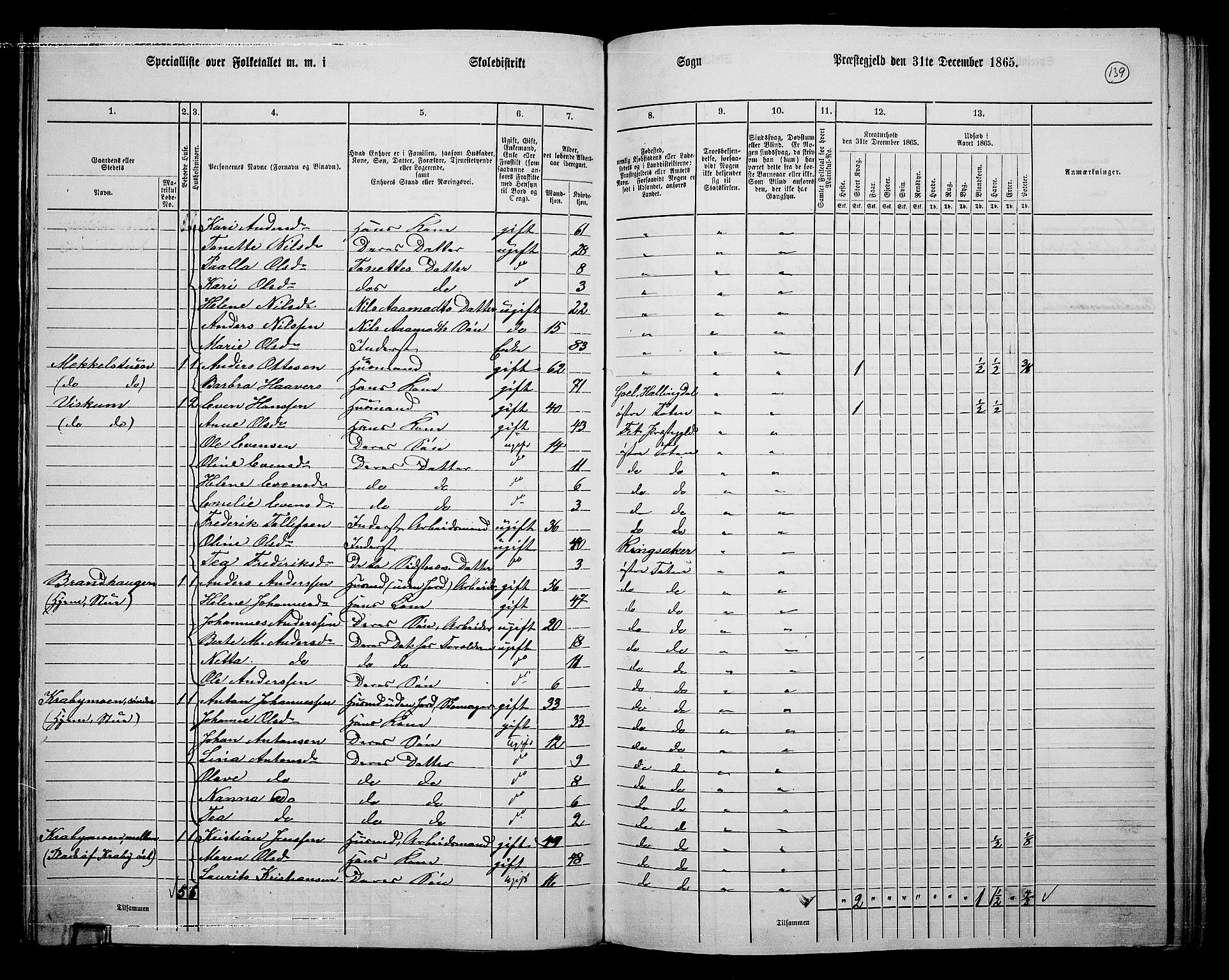 RA, Folketelling 1865 for 0528P Østre Toten prestegjeld, 1865, s. 255