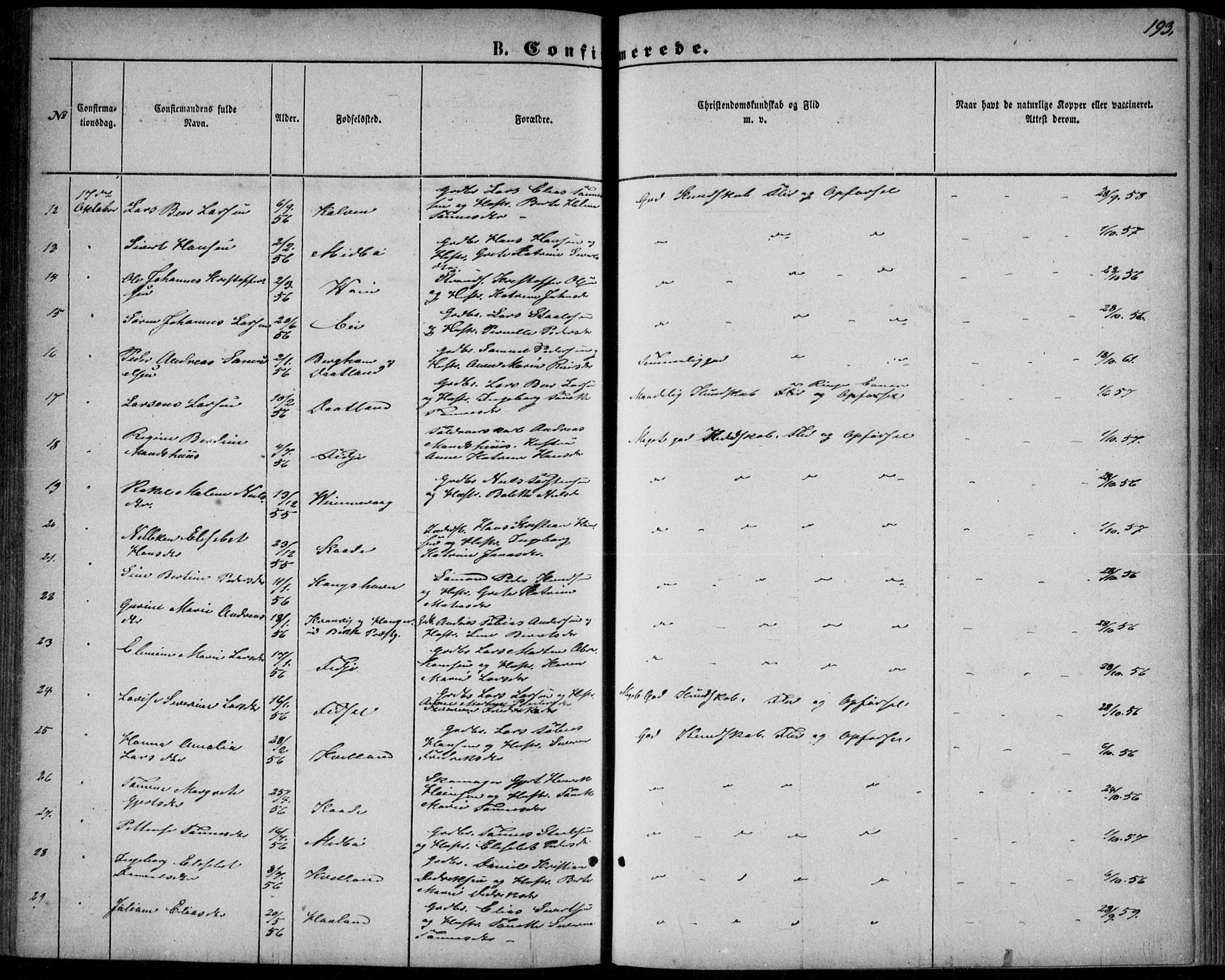 Flekkefjord sokneprestkontor, AV/SAK-1111-0012/F/Fb/Fbb/L0003: Klokkerbok nr. B 3, 1867-1889, s. 193