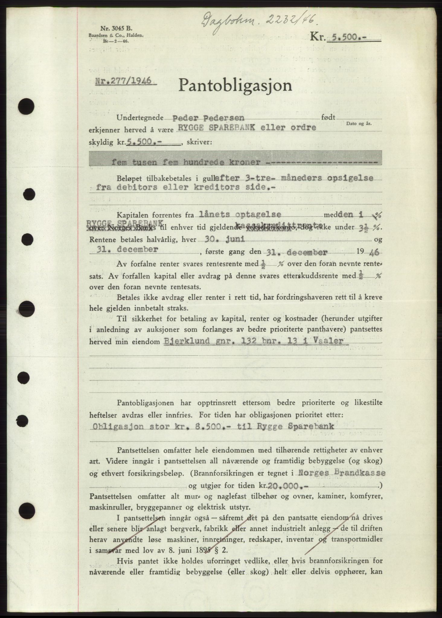 Moss sorenskriveri, SAO/A-10168: Pantebok nr. B15, 1946-1946, Dagboknr: 2232/1946