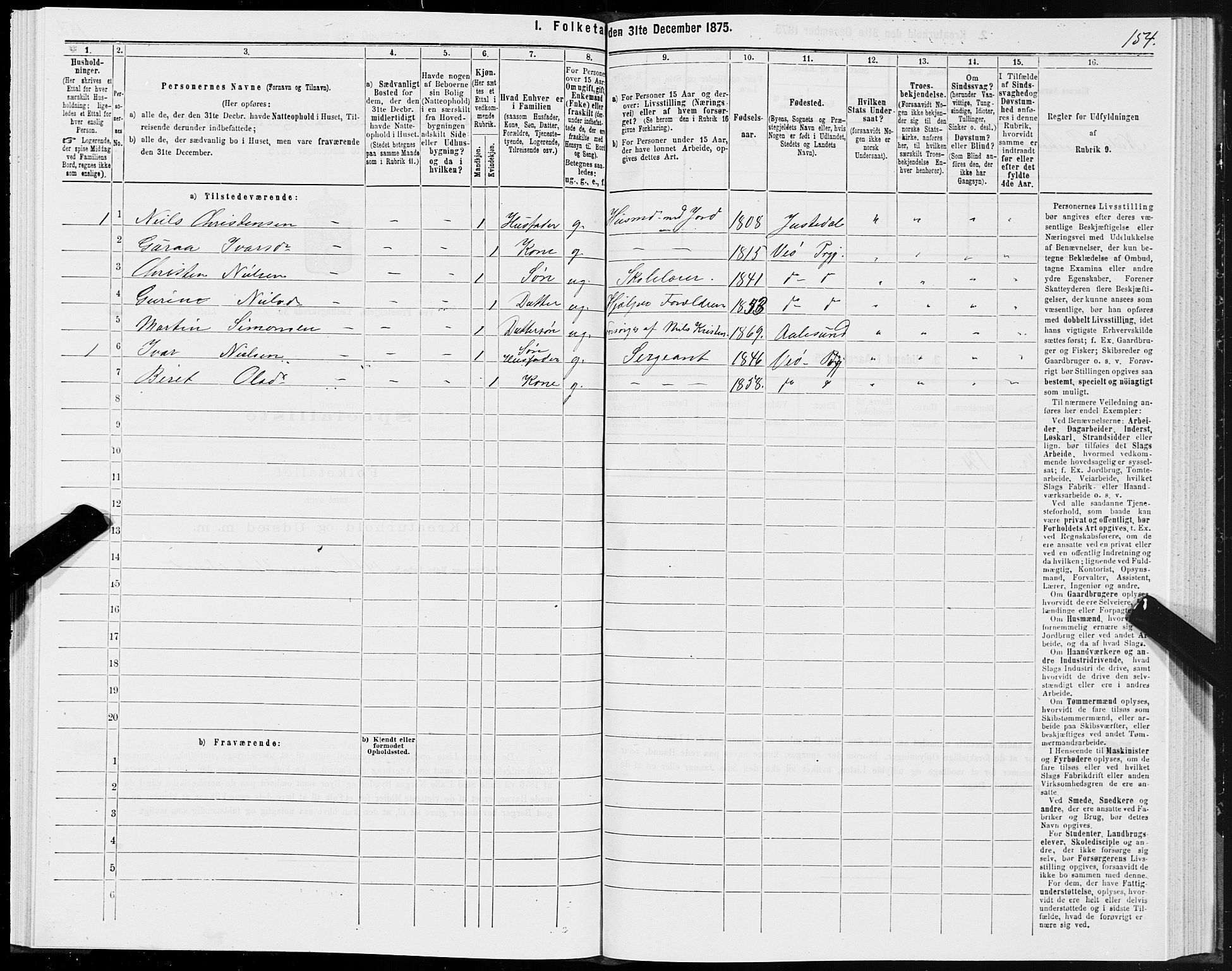 SAT, Folketelling 1875 for 1541P Veøy prestegjeld, 1875, s. 1154