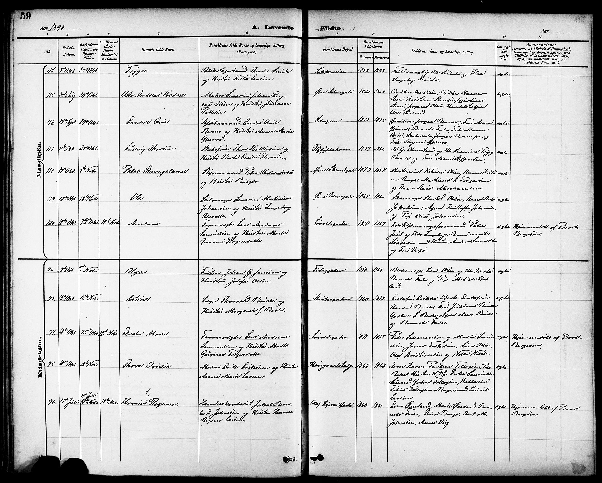 Domkirken sokneprestkontor, SAST/A-101812/001/30/30BB/L0016: Klokkerbok nr. B 16, 1891-1902, s. 59