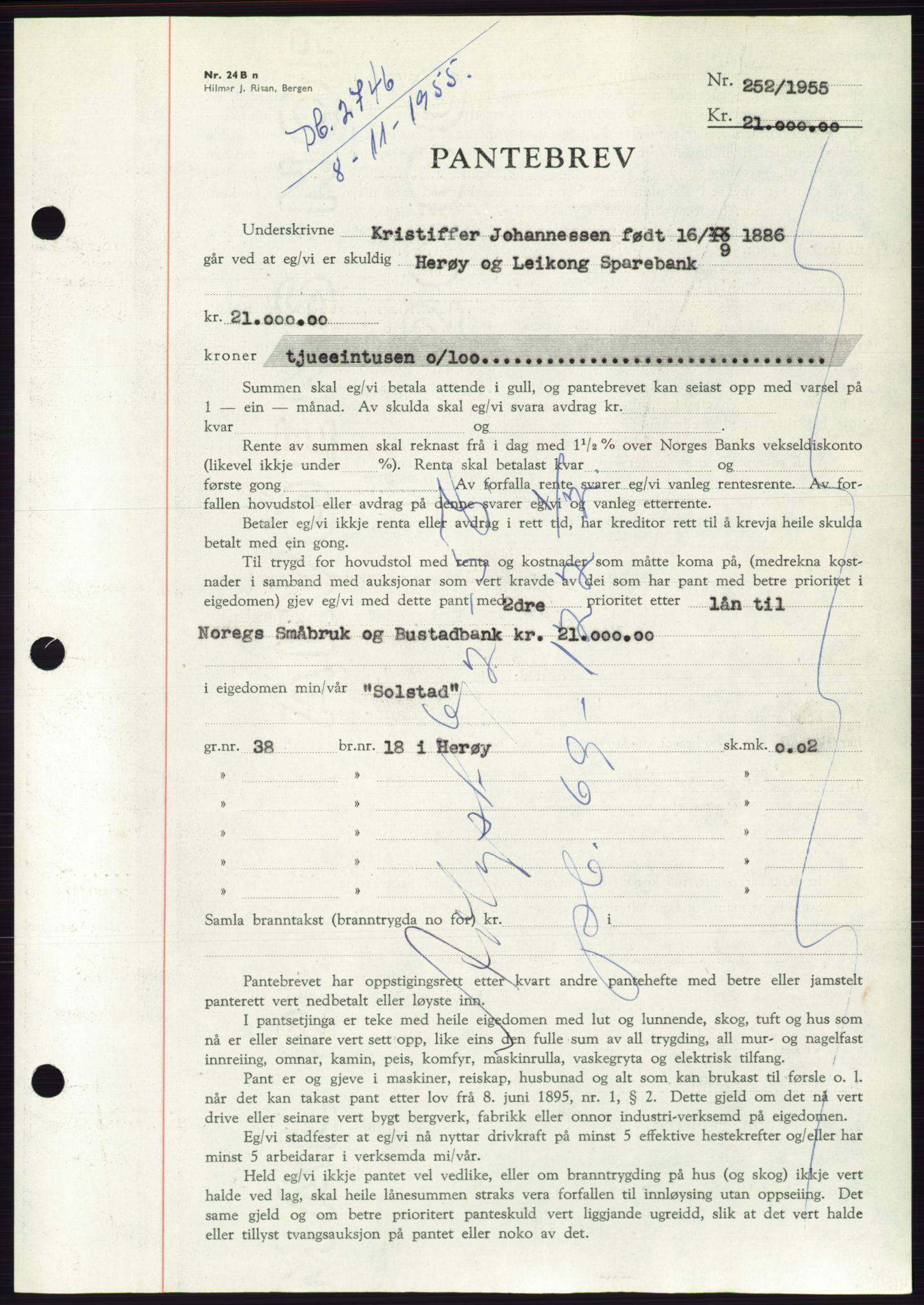 Søre Sunnmøre sorenskriveri, SAT/A-4122/1/2/2C/L0127: Pantebok nr. 15B, 1955-1955, Dagboknr: 2746/1955