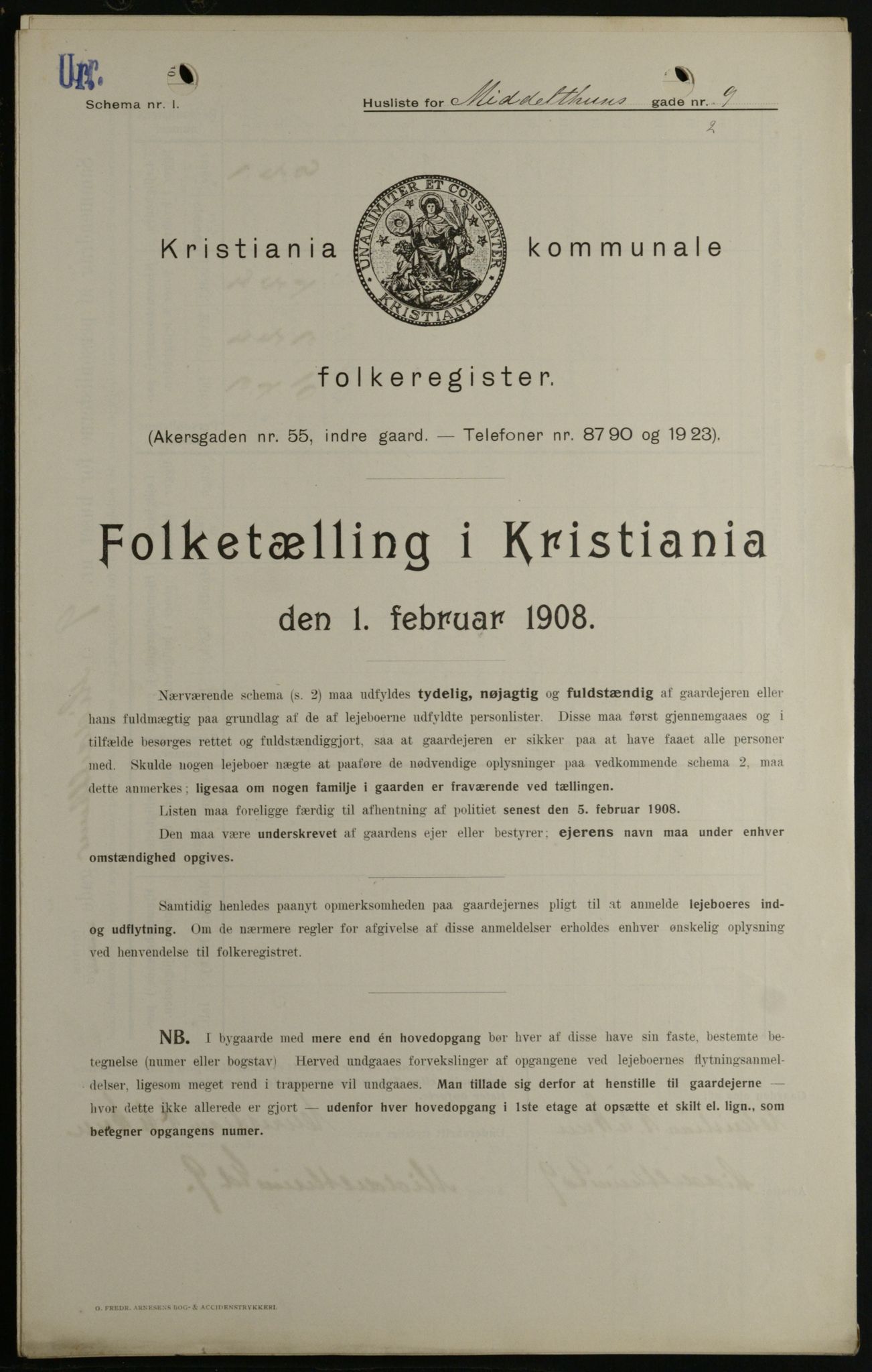 OBA, Kommunal folketelling 1.2.1908 for Kristiania kjøpstad, 1908, s. 58560