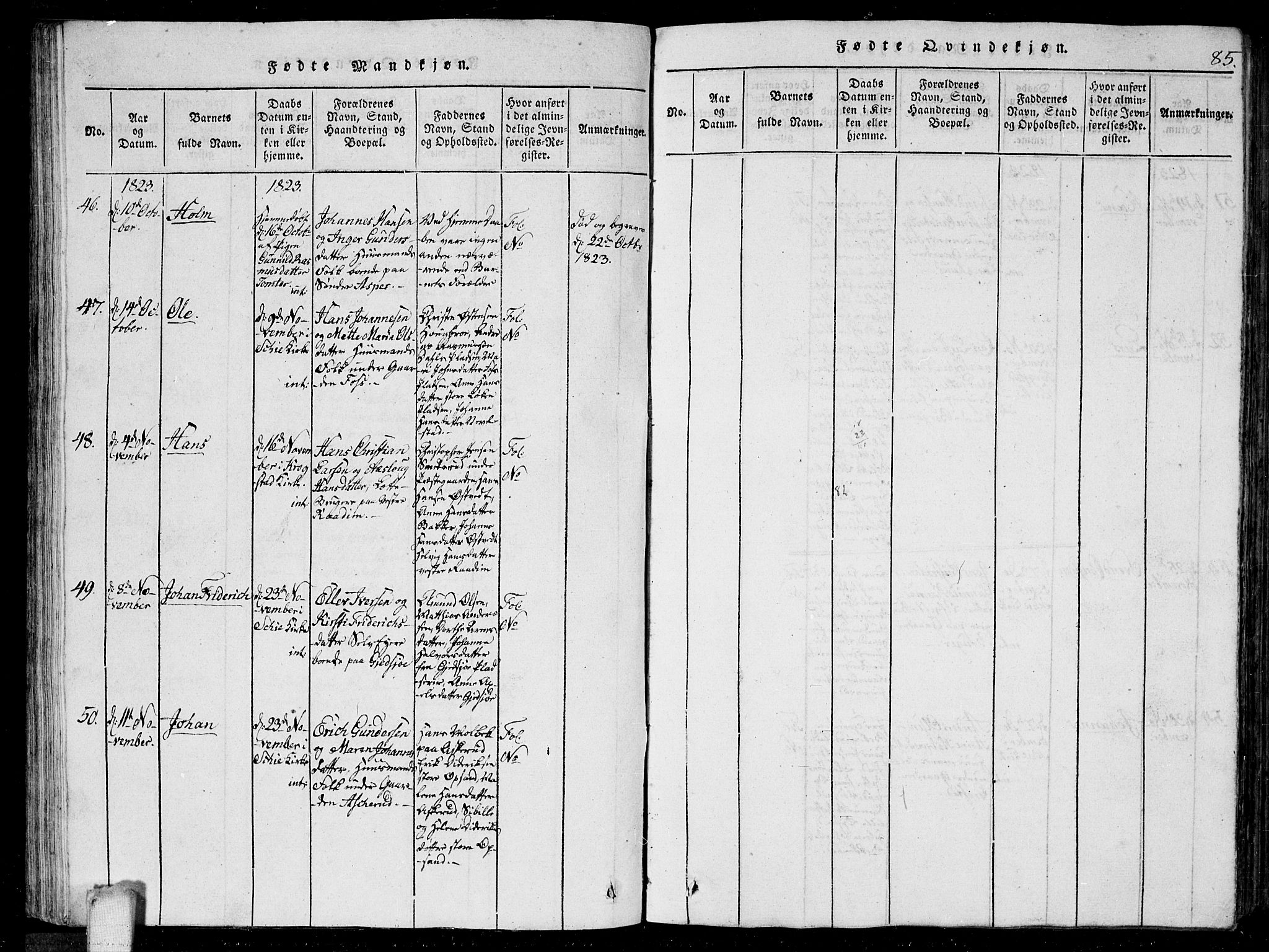Kråkstad prestekontor Kirkebøker, AV/SAO-A-10125a/G/Ga/L0001: Klokkerbok nr. I 1, 1813-1824, s. 85