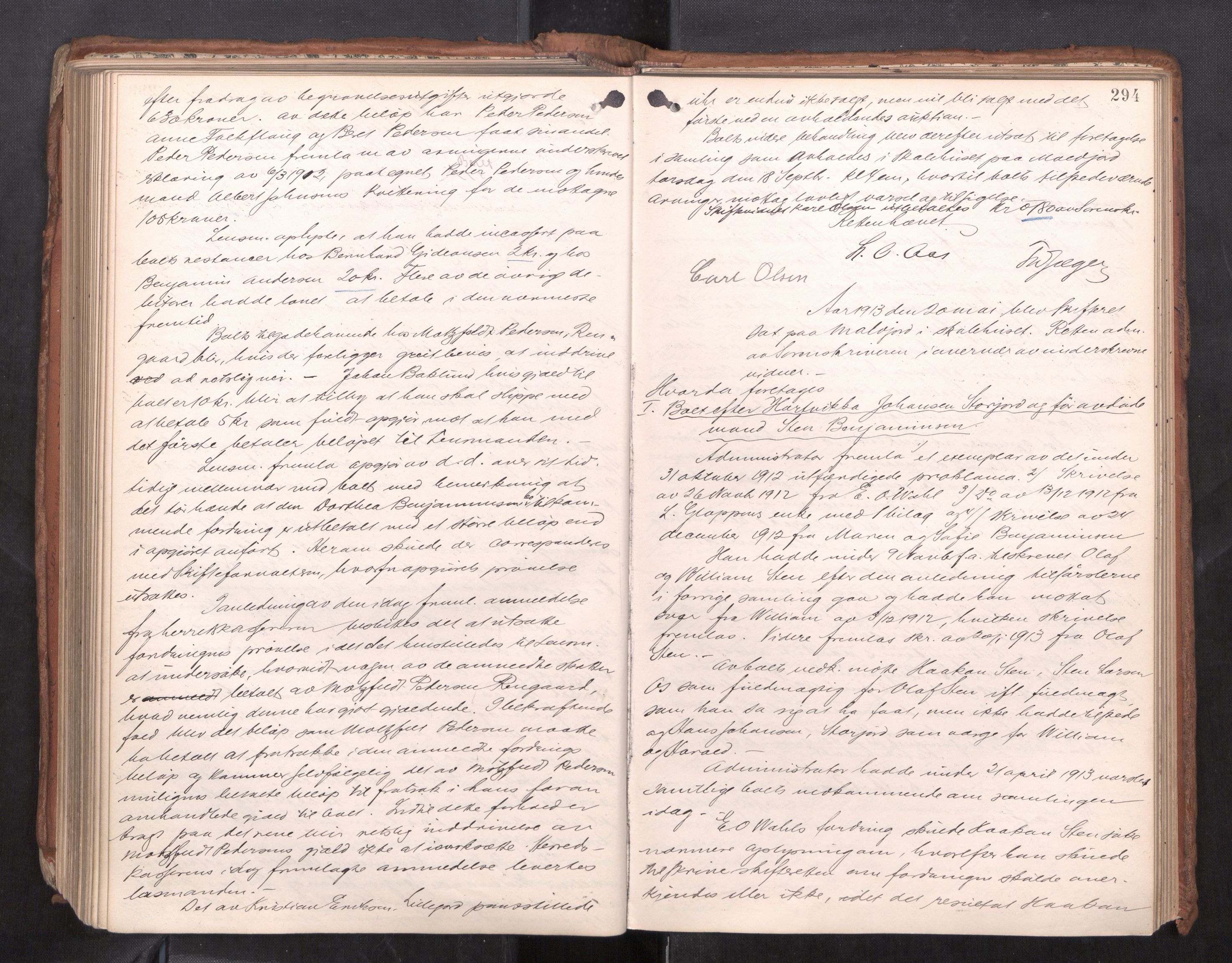 Salten sorenskriveri, AV/SAT-A-4578/1/3/3B/L0012: Skiftebehandlingsprotokoll, 1910-1915, s. 294