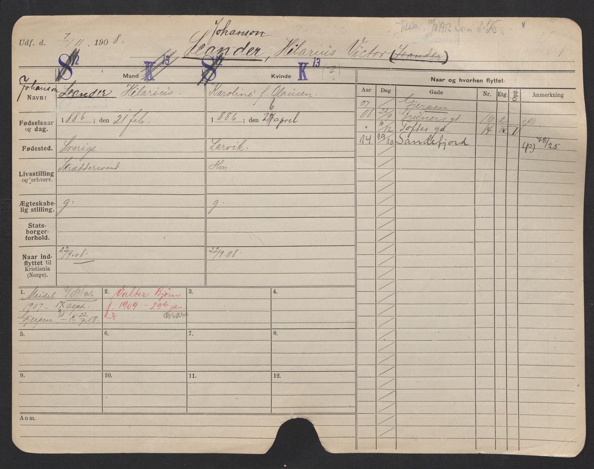 Oslo folkeregister, Registerkort, SAO/A-11715/F/Fa/Fac/L0007: Menn, 1906-1914, s. 29a