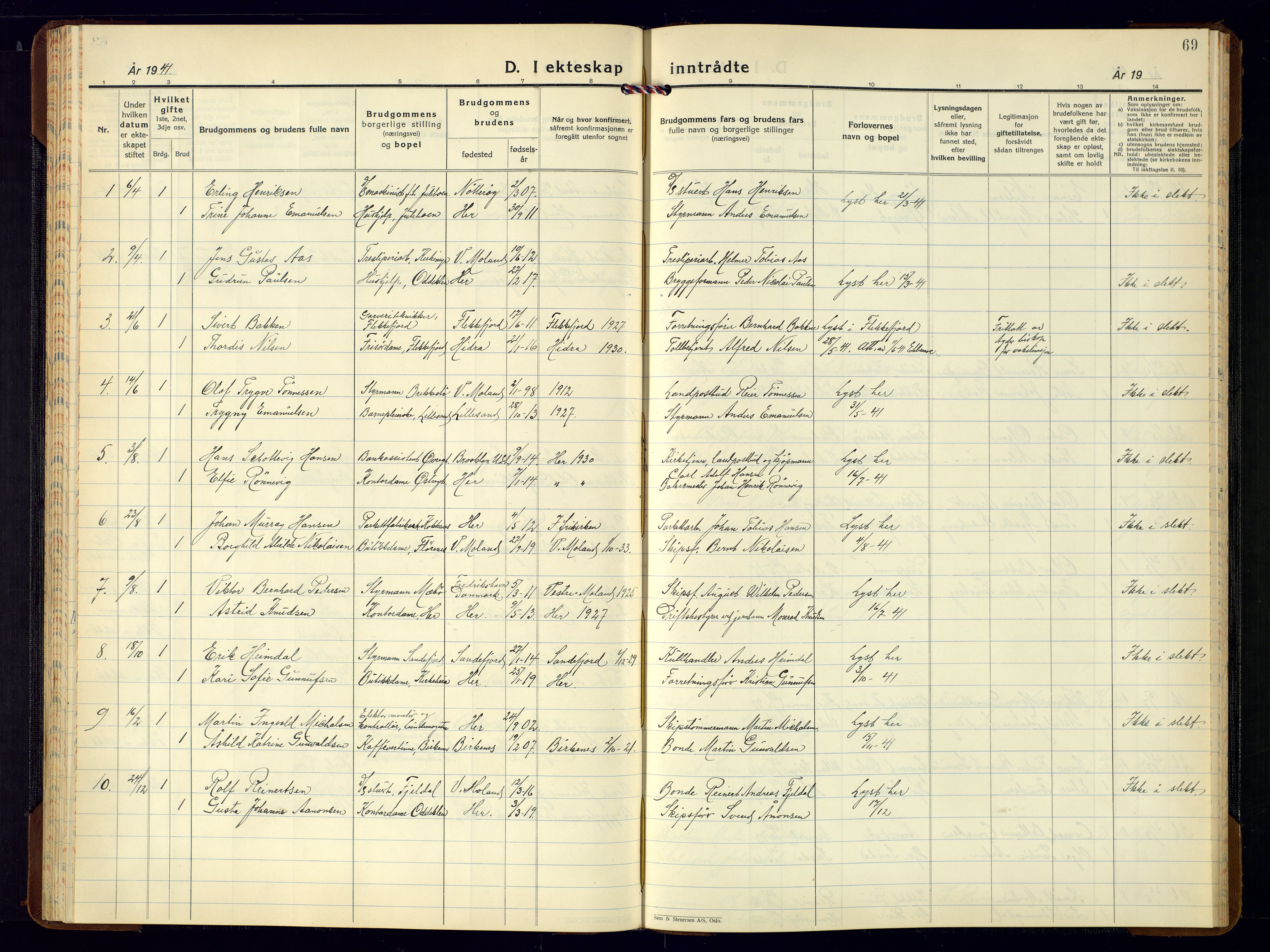 Vestre Moland sokneprestkontor, AV/SAK-1111-0046/F/Fb/Fba/L0003: Klokkerbok nr. B-3, 1935-1962, s. 69