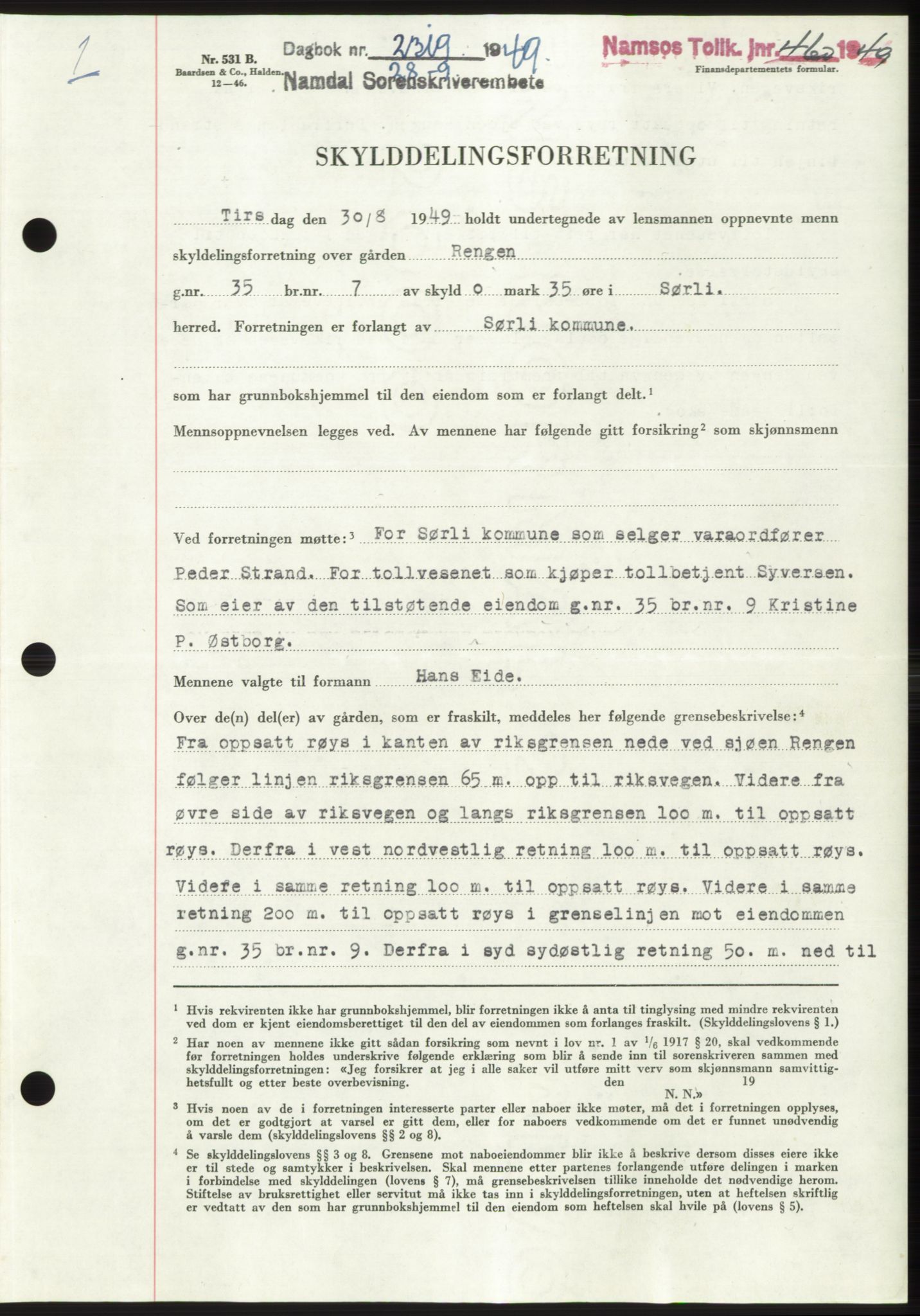 Namdal sorenskriveri, SAT/A-4133/1/2/2C: Pantebok nr. -, 1949-1949, Dagboknr: 2319/1949