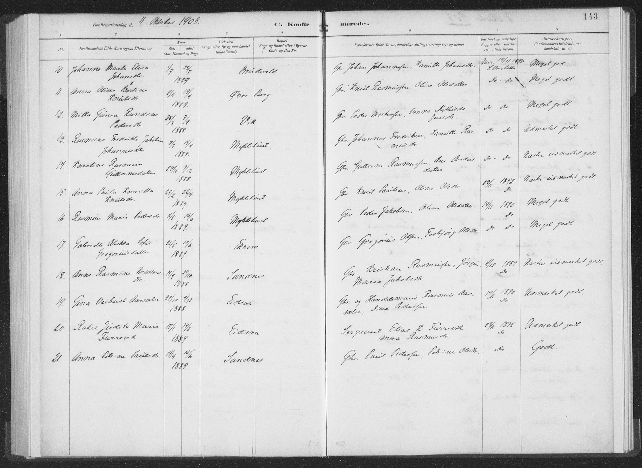 Ministerialprotokoller, klokkerbøker og fødselsregistre - Møre og Romsdal, AV/SAT-A-1454/502/L0025: Ministerialbok nr. 502A03, 1885-1909, s. 143