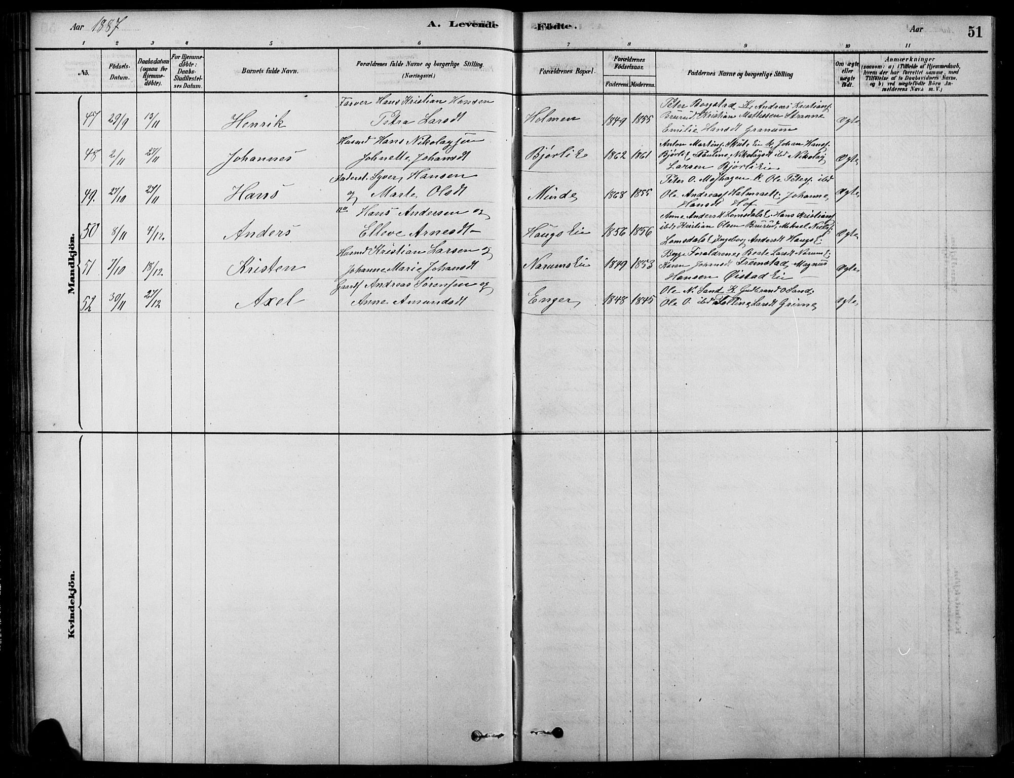 Søndre Land prestekontor, SAH/PREST-122/K/L0003: Ministerialbok nr. 3, 1878-1894, s. 51