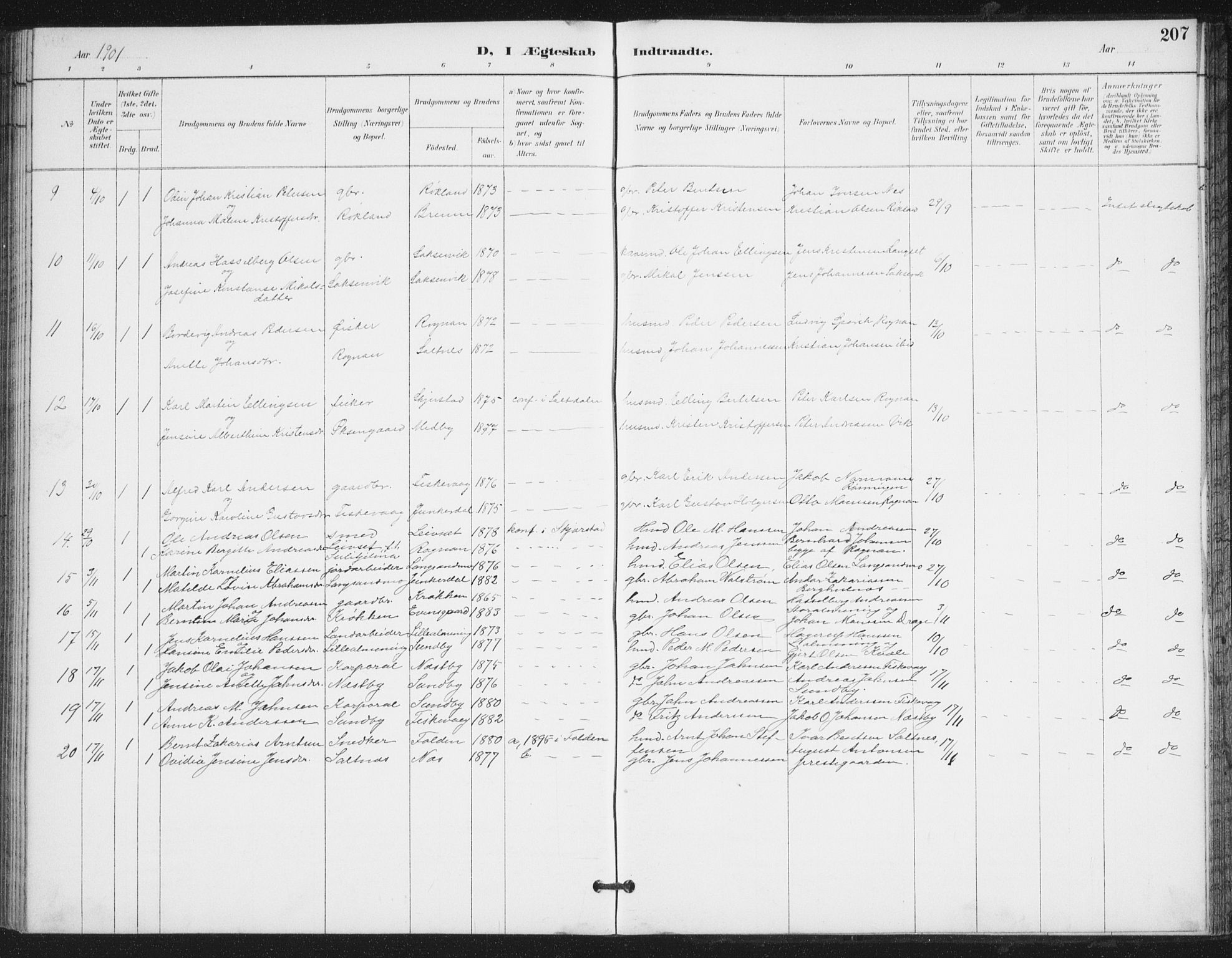 Ministerialprotokoller, klokkerbøker og fødselsregistre - Nordland, AV/SAT-A-1459/847/L0682: Klokkerbok nr. 847C10, 1889-1907, s. 207