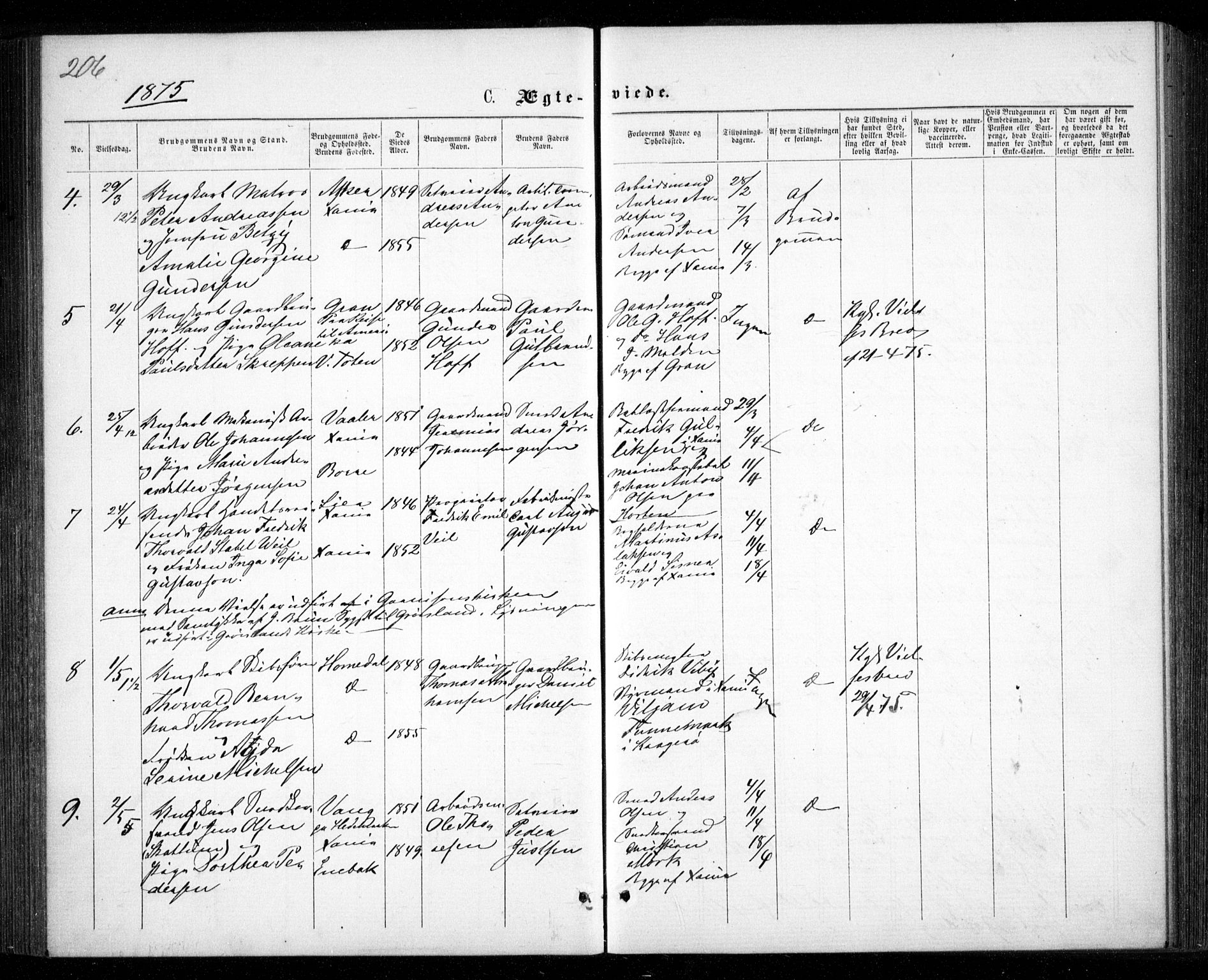 Garnisonsmenigheten Kirkebøker, AV/SAO-A-10846/G/Ga/L0006: Klokkerbok nr. 6, 1860-1880, s. 206