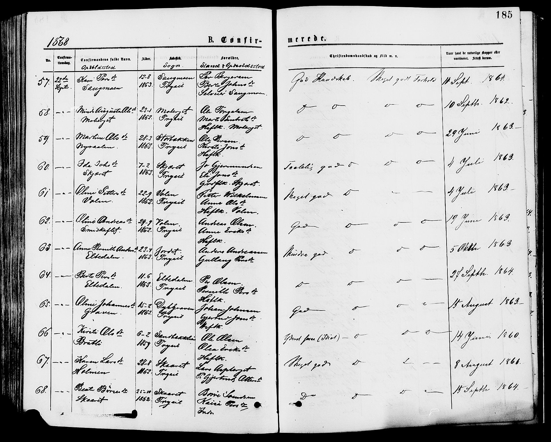 Trysil prestekontor, AV/SAH-PREST-046/H/Ha/Haa/L0007: Ministerialbok nr. 7, 1874-1880, s. 185