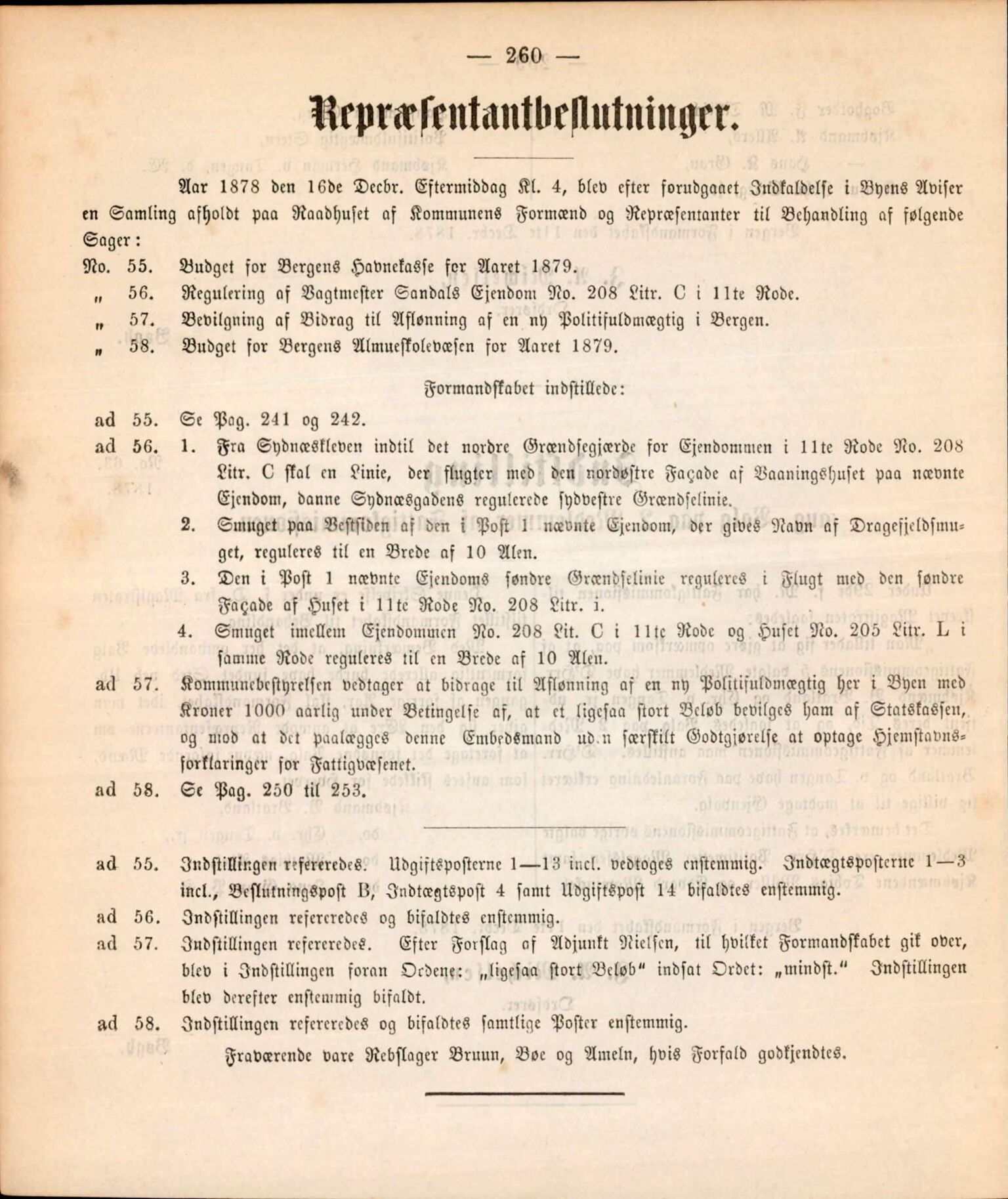 Bergen kommune. Formannskapet, BBA/A-0003/Ad/L0033: Bergens Kommuneforhandlinger, 1878