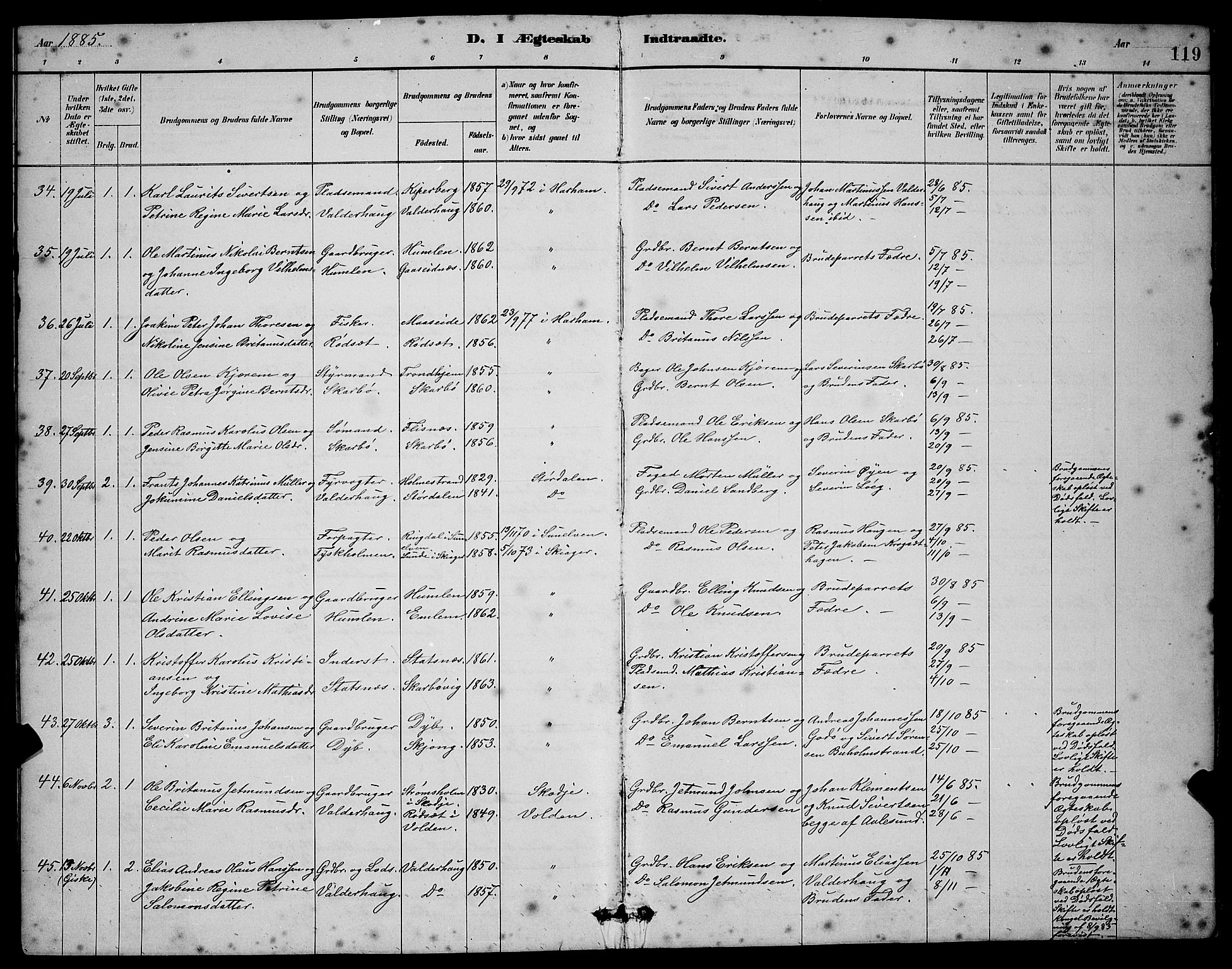 Ministerialprotokoller, klokkerbøker og fødselsregistre - Møre og Romsdal, SAT/A-1454/528/L0430: Klokkerbok nr. 528C11, 1884-1899, s. 119