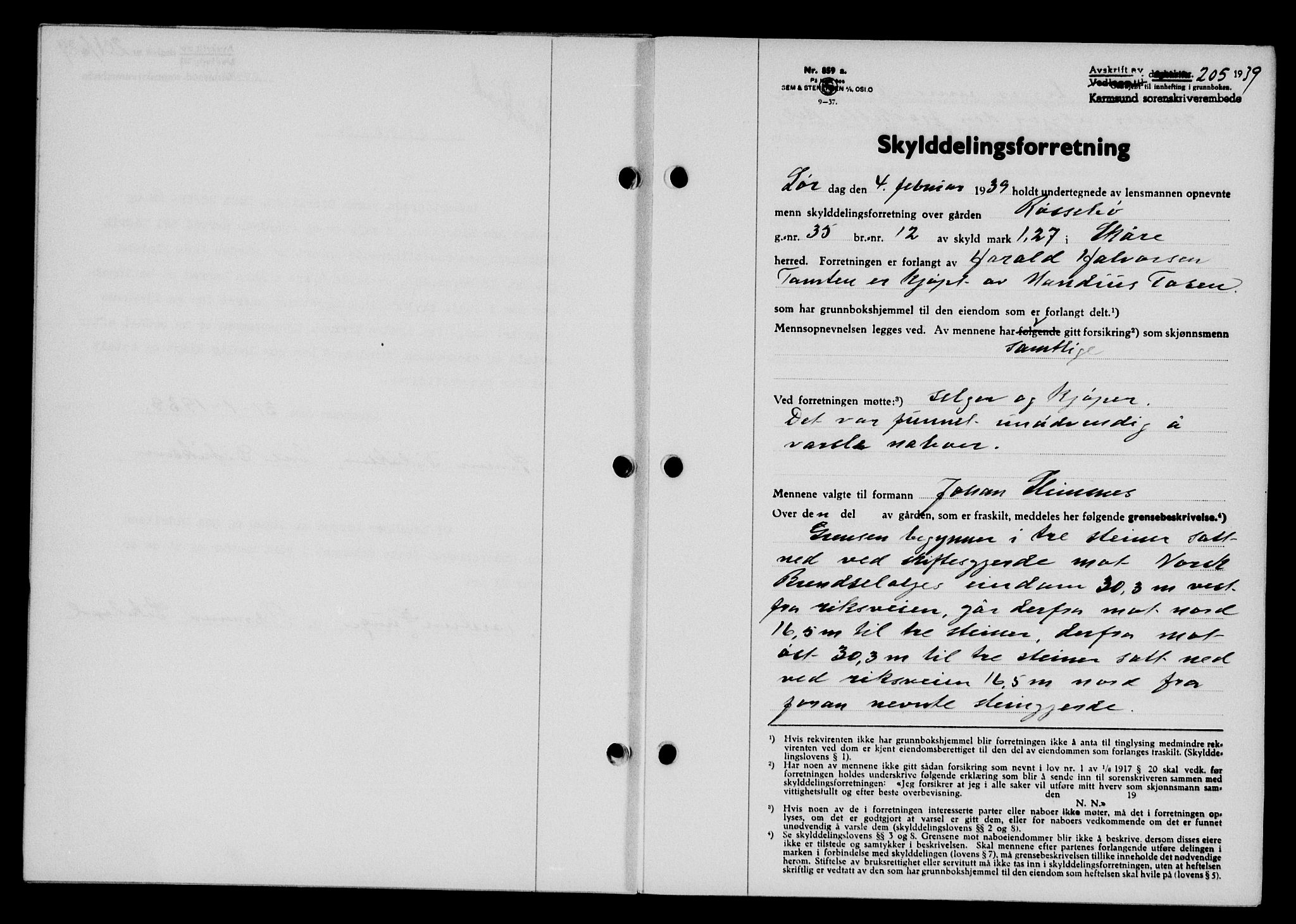 Karmsund sorenskriveri, SAST/A-100311/01/II/IIB/L0070: Pantebok nr. 51A, 1938-1939, Dagboknr: 205/1939