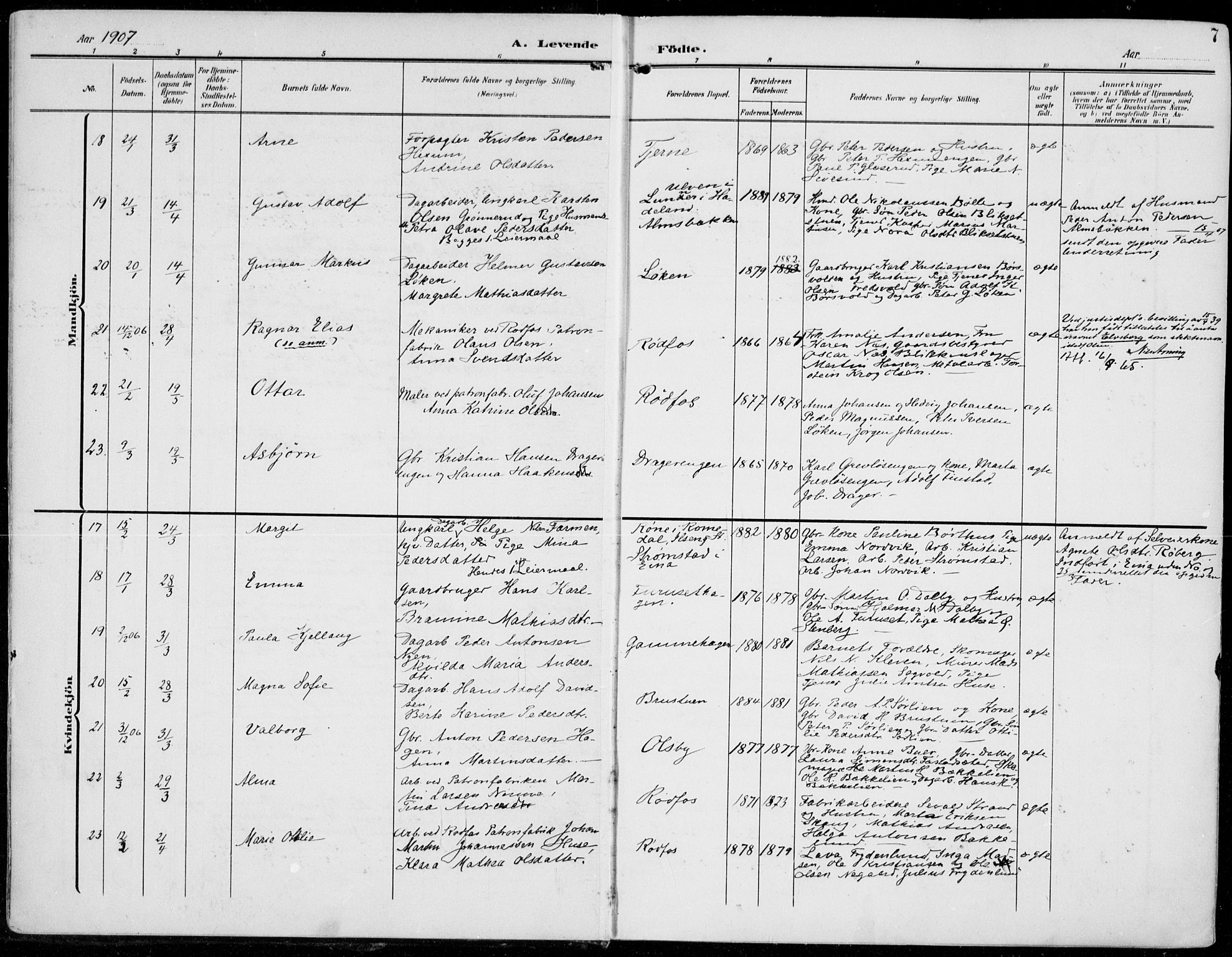 Vestre Toten prestekontor, AV/SAH-PREST-108/H/Ha/Haa/L0014: Ministerialbok nr. 14, 1907-1920, s. 7