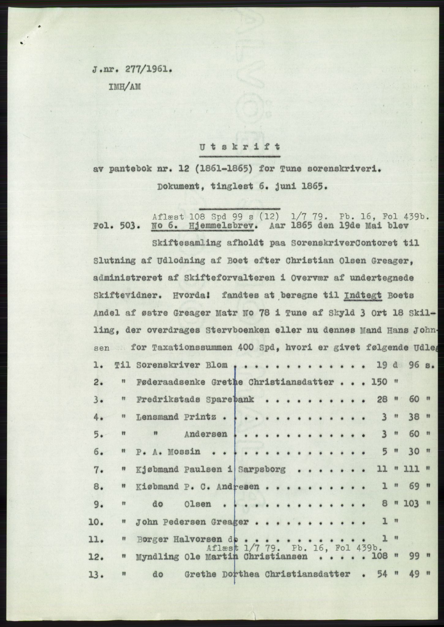 Statsarkivet i Oslo, SAO/A-10621/Z/Zd/L0013: Avskrifter, j.nr 16-1099/1961, 1961, s. 163