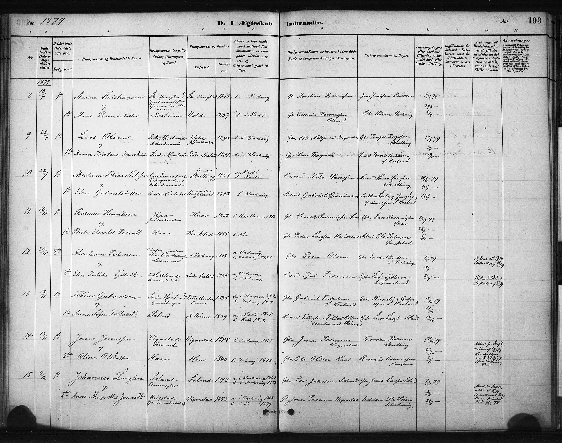 Hå sokneprestkontor, AV/SAST-A-101801/001/30BA/L0011: Ministerialbok nr. A 10, 1879-1900, s. 193